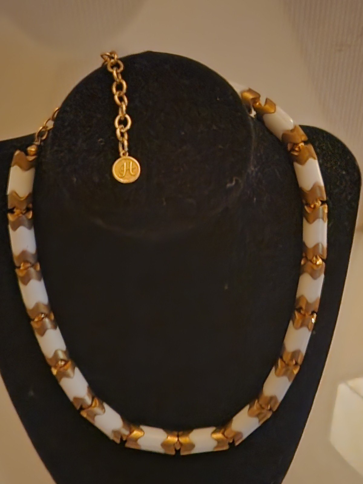Vintage Estate Hobe Signed Gold Tone & White Beaded Necklace