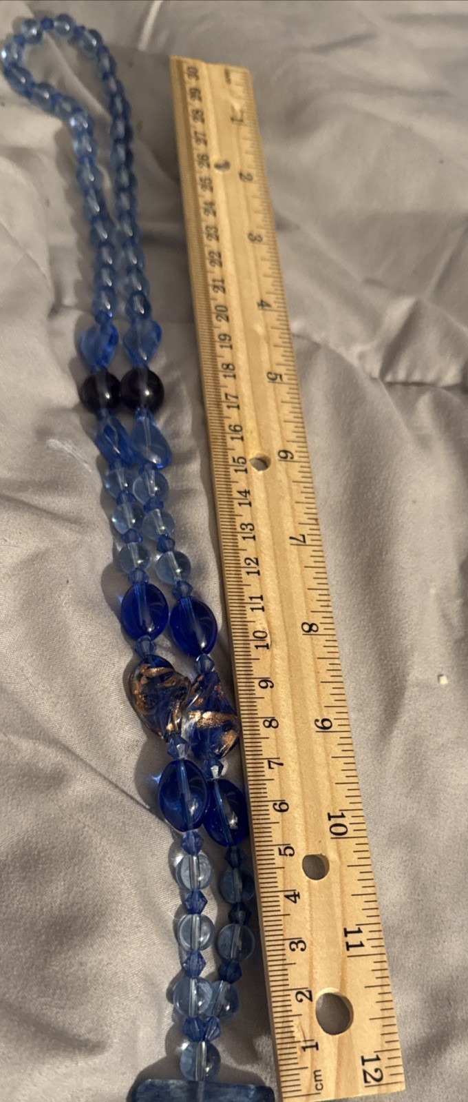 Vintage Blue Glass Crystal Lariat Necklace With Crystal Pendant