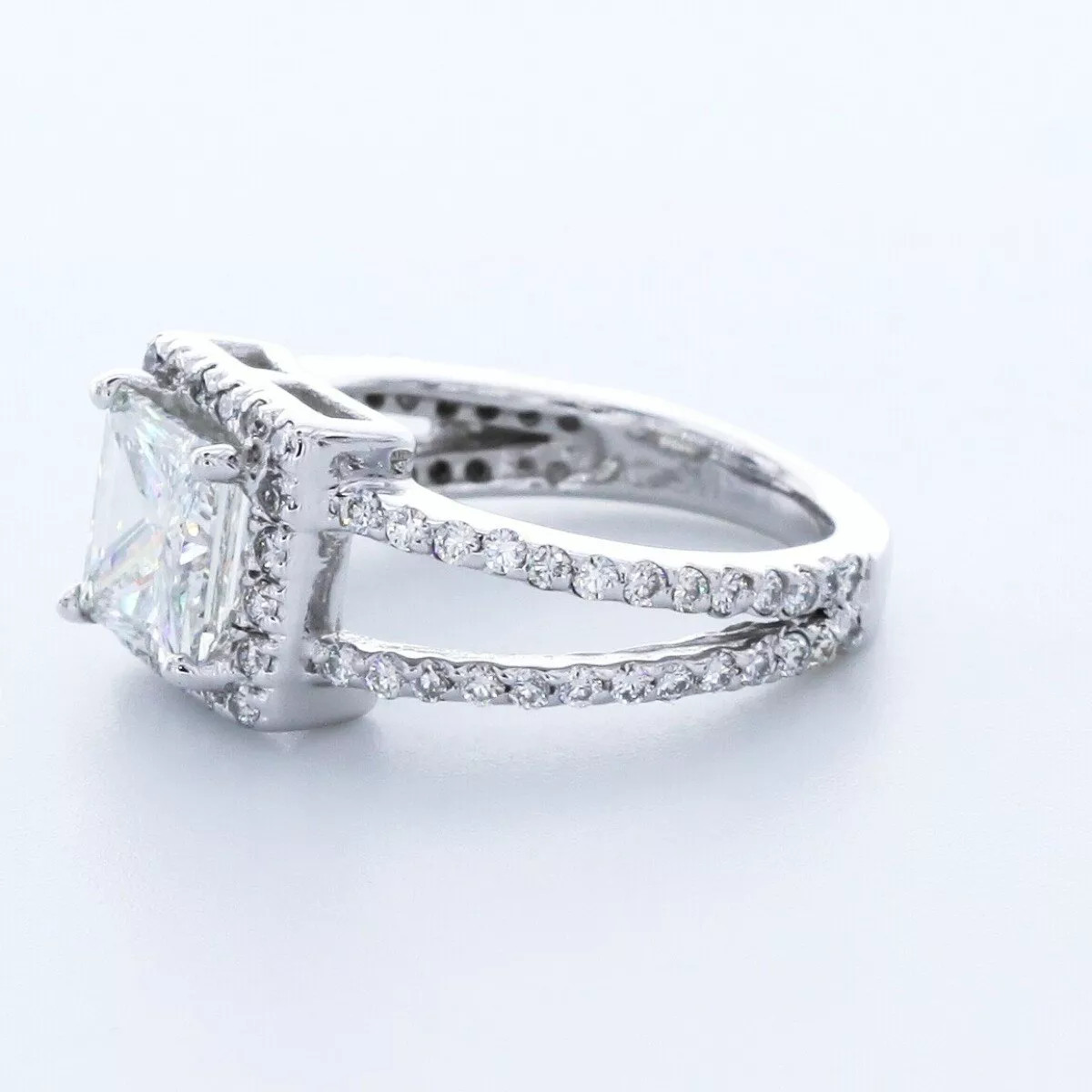Engagement Ring 14K White Gold Halo 2.76 Carat Princess Lab-Grown Diamond E VS2