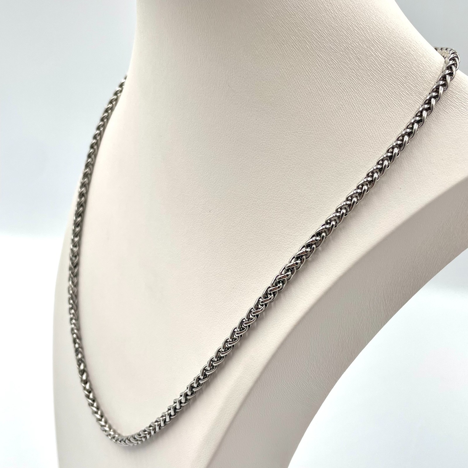 VTG Silver Tone Wheat Braided Chain Necklace Heavy Hip Hop Punk Unisex Classic