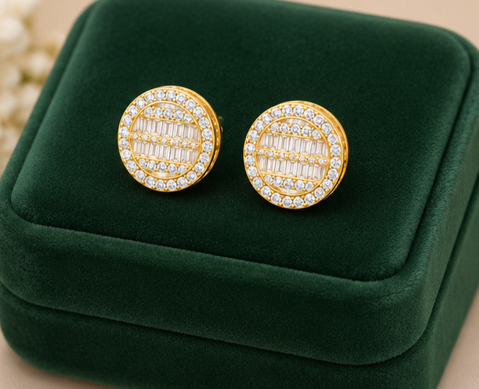2.00Ct Round Simulated Diamond Stud Earrings 14K Yellow Gold Plated Screw Back