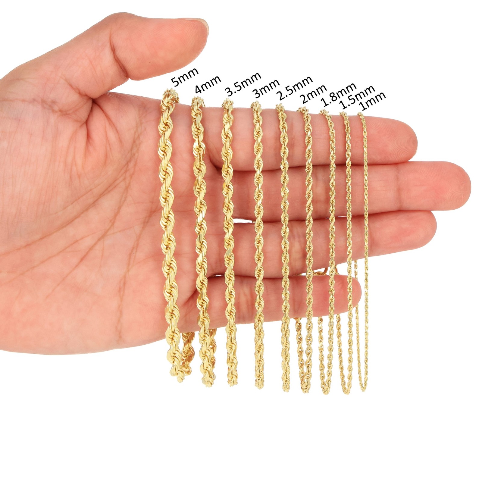10K Yellow Gold 1.5mm-10mm Diamond Cut Rope Chain Necklace Mens Women 16″- 30″