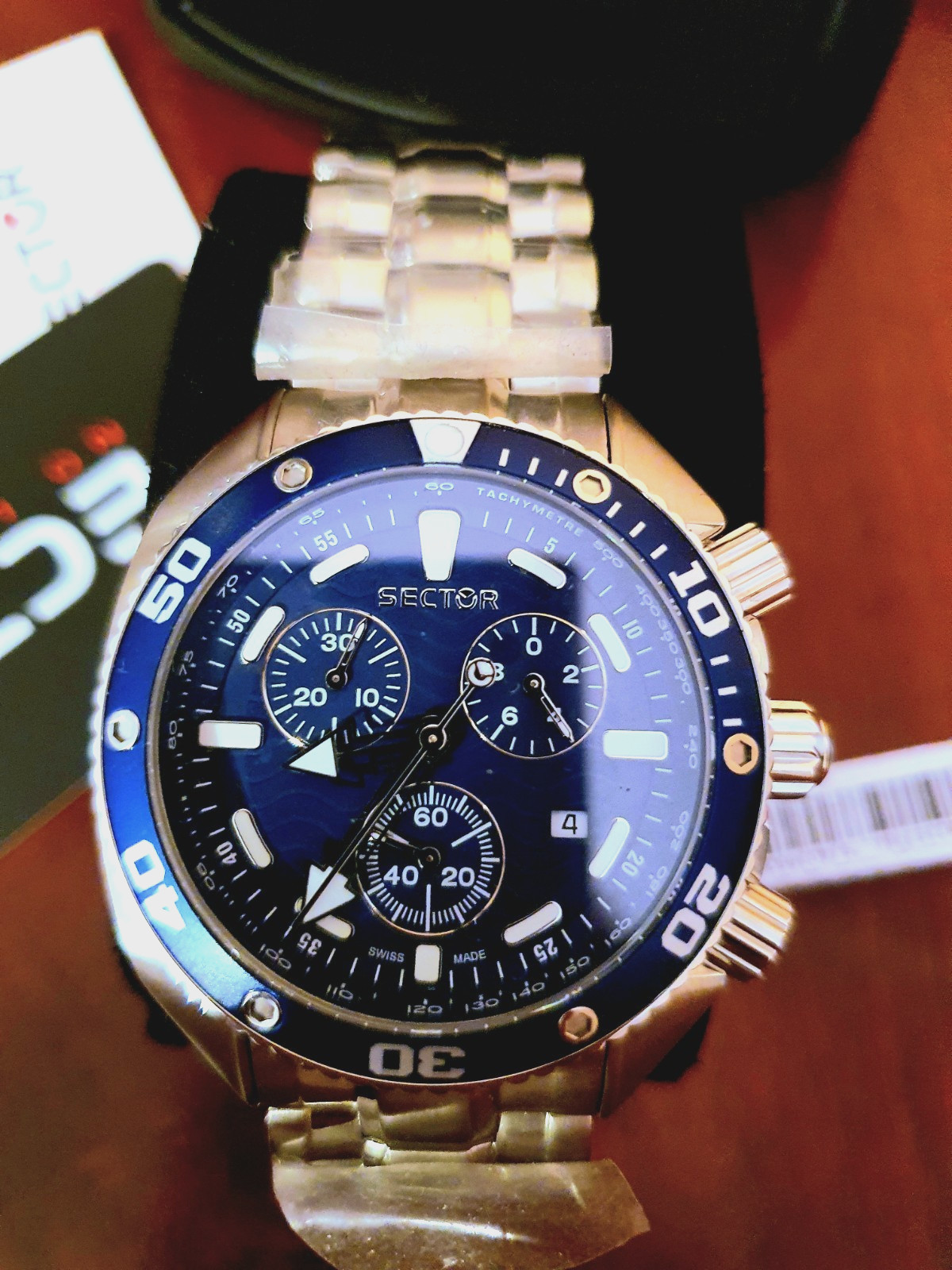 NEW Sector Ocean Master Chrono 44mm Blue Sapphire 200 M Eta Swiss Made Watch