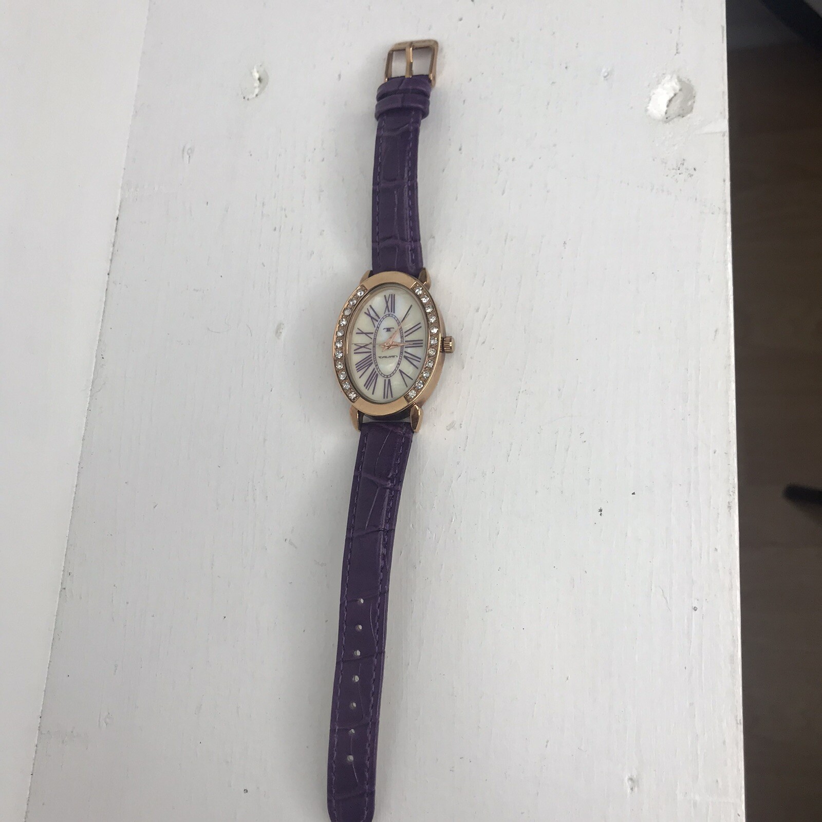 Tavan Jeanne Watch Purple Leather Swarovski Elements crystals Mother Of Pearl