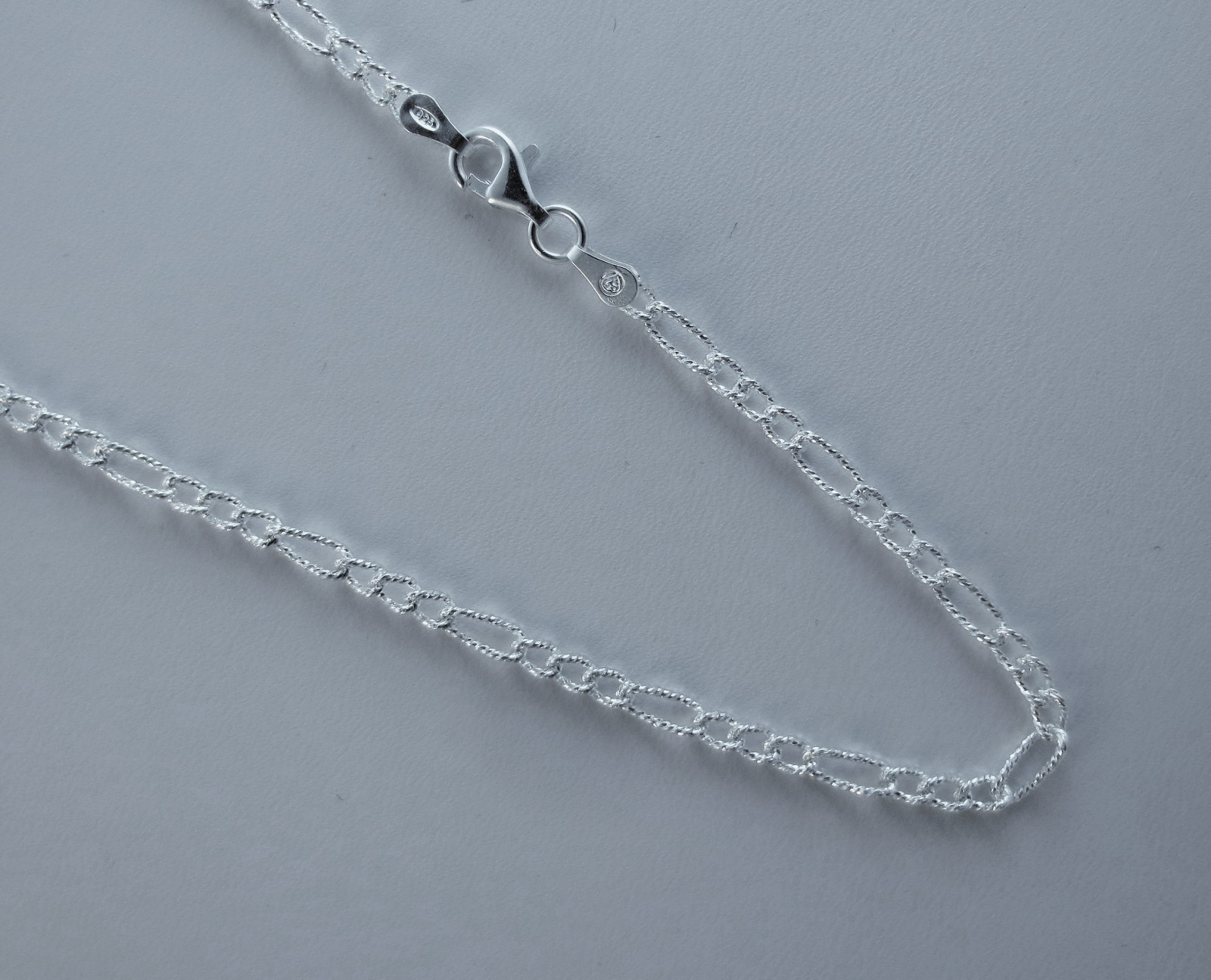 Figaro Style D/C Oval Link Chain 925 Sterling Silver Italy. 7,8,16,18,20,22 inch