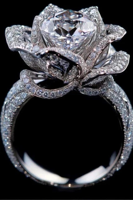 4Ct Round Cut Real Moissanite Rose Shape Engagement Band 14K White Gold Plated