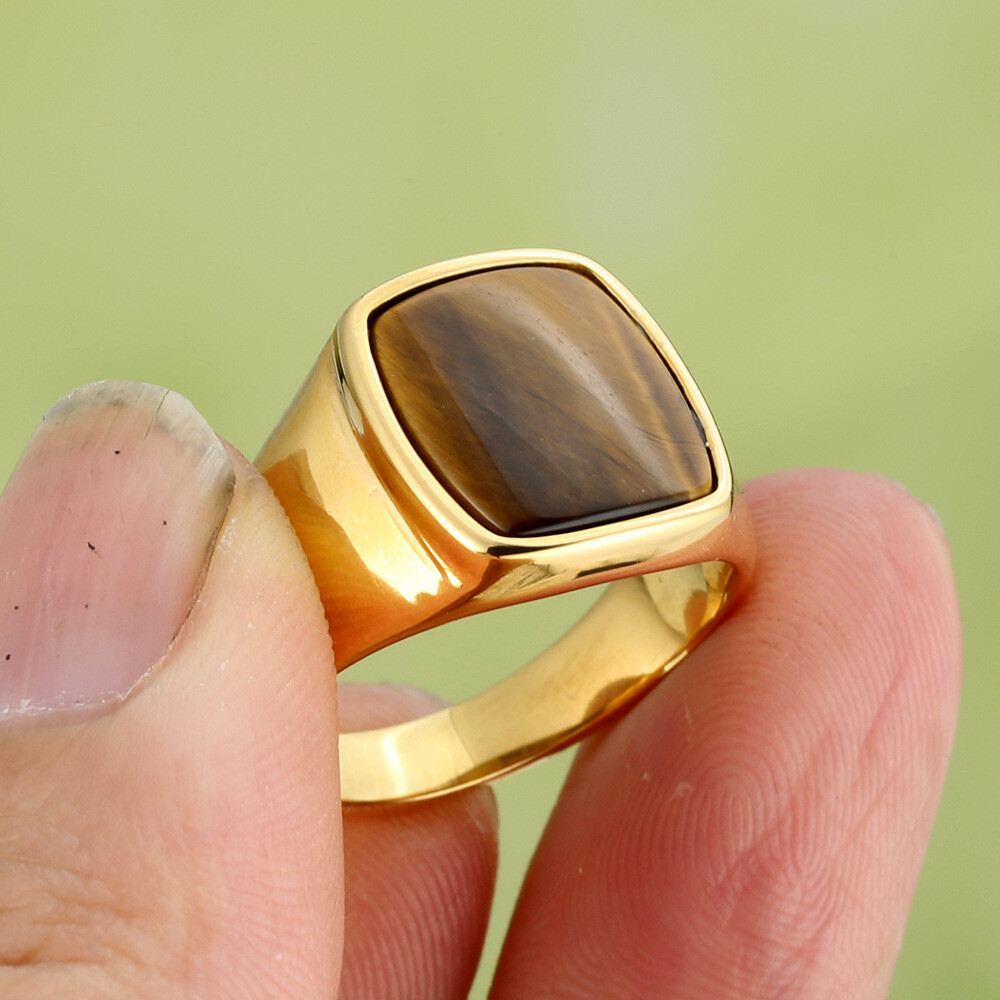 Men Square Signet Ring Statement Classical Wedding Band Cocktail Party Gift