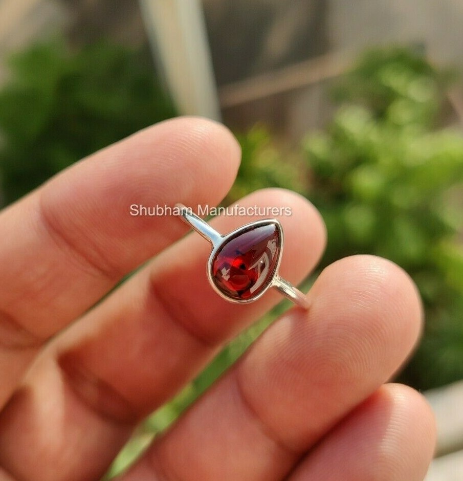 Red Garnet 925 Silver Ring Pear Shape Party Wear Fancy Women All Size Ring
