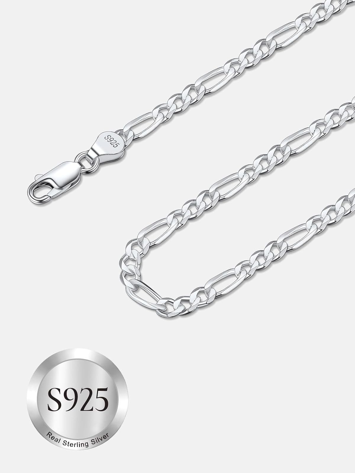 SILVERCUTE 925 Sterling Silver Figaro Chain Necklace 3mm 18in