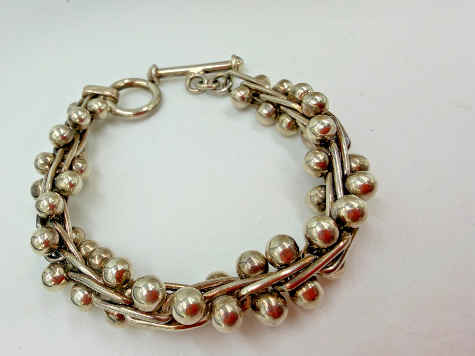 Sterling Silver Bracelet Silpada Heavy DNA Bead Ball Chain Link Modernist 66g