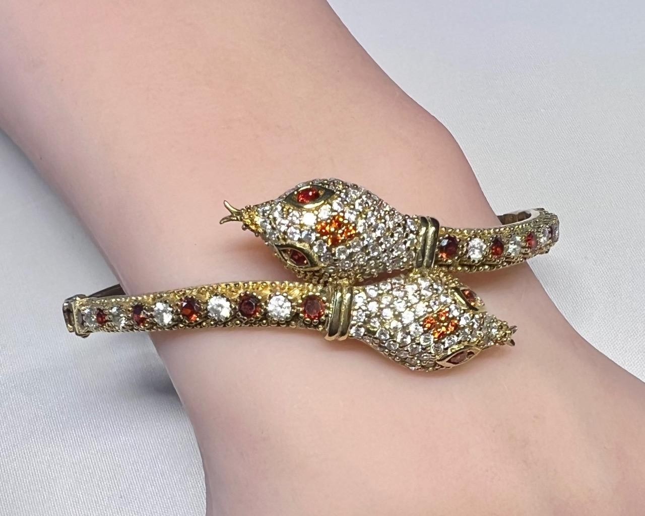 REAL Citrine & White Sapphire Snake Bracelet 14K Gold on SOLID 925 Egyptian Rev