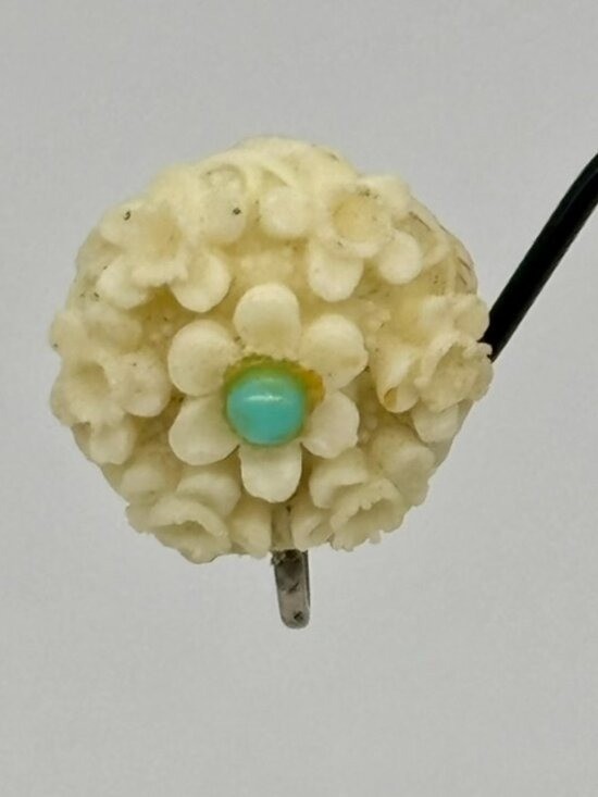 Vintage Earrings Carved Lucite/Resin Flowers Faux Turquoise Screw-Back, Unsigned