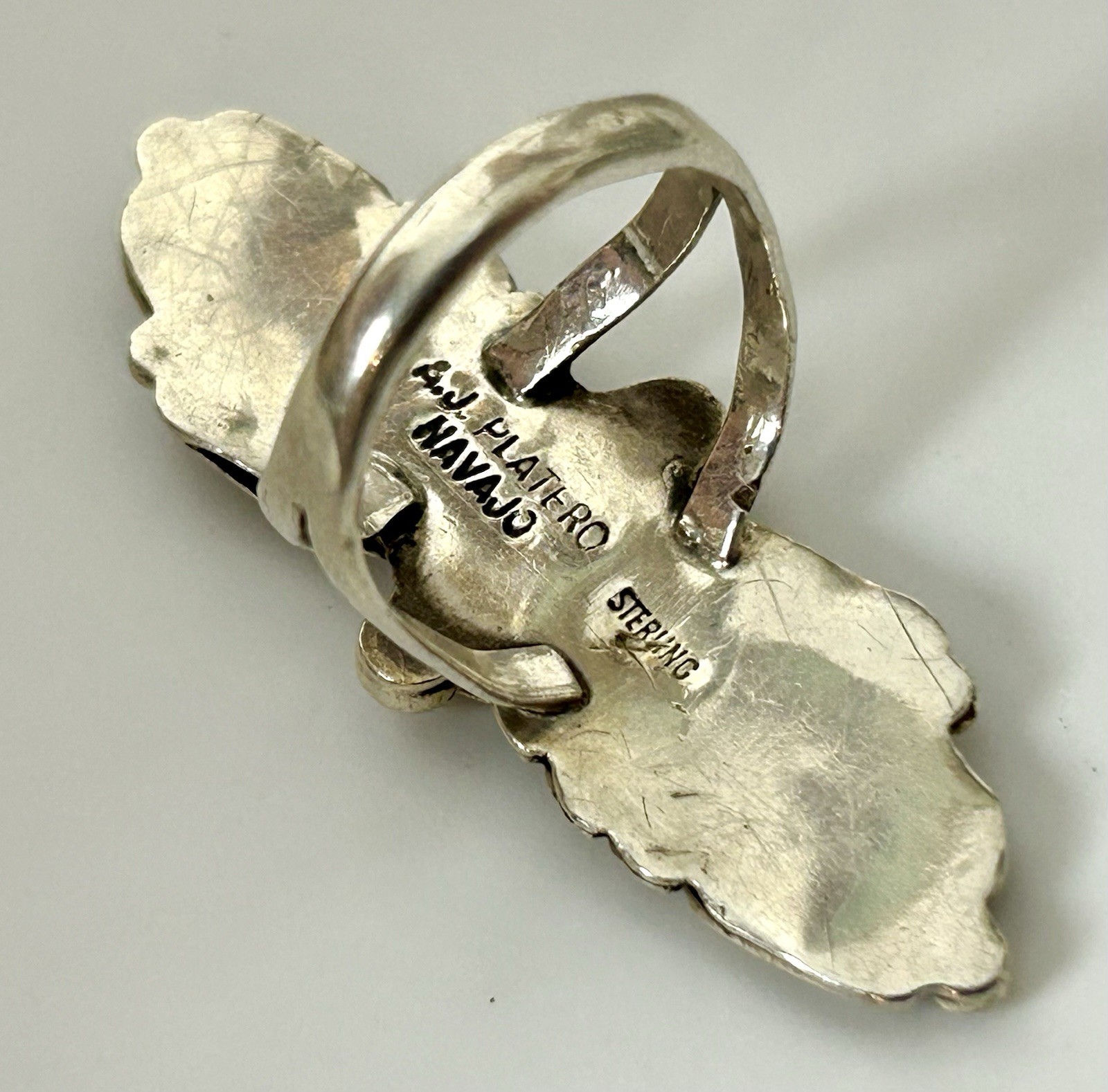 Native American AJ Platero Sterling Silver Flower Statement Ring Size 7