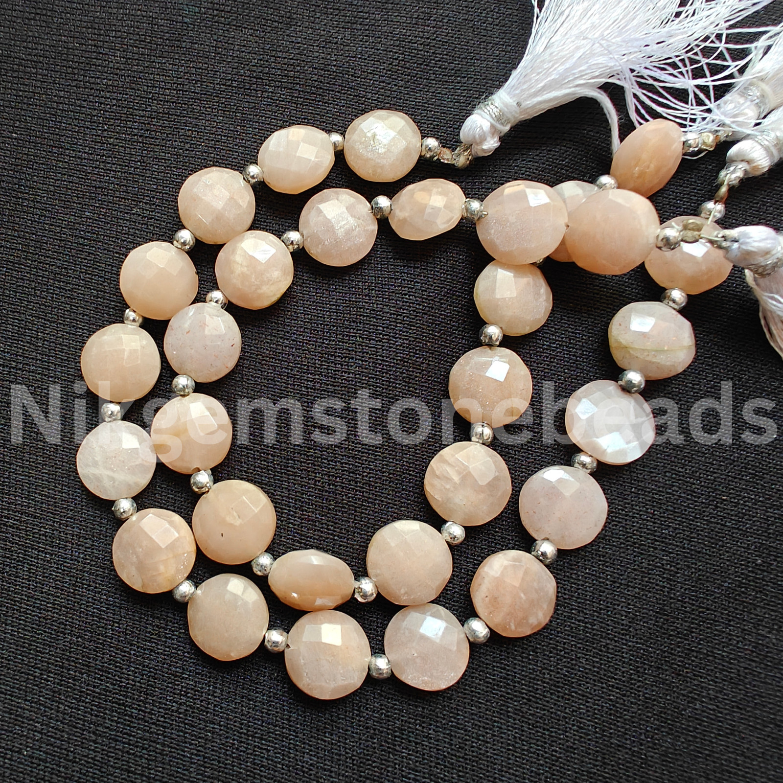 Natural Peach Moonstone Beads, Briolette Faceted Coin Cut Stone, 10.60-11.50 MM.