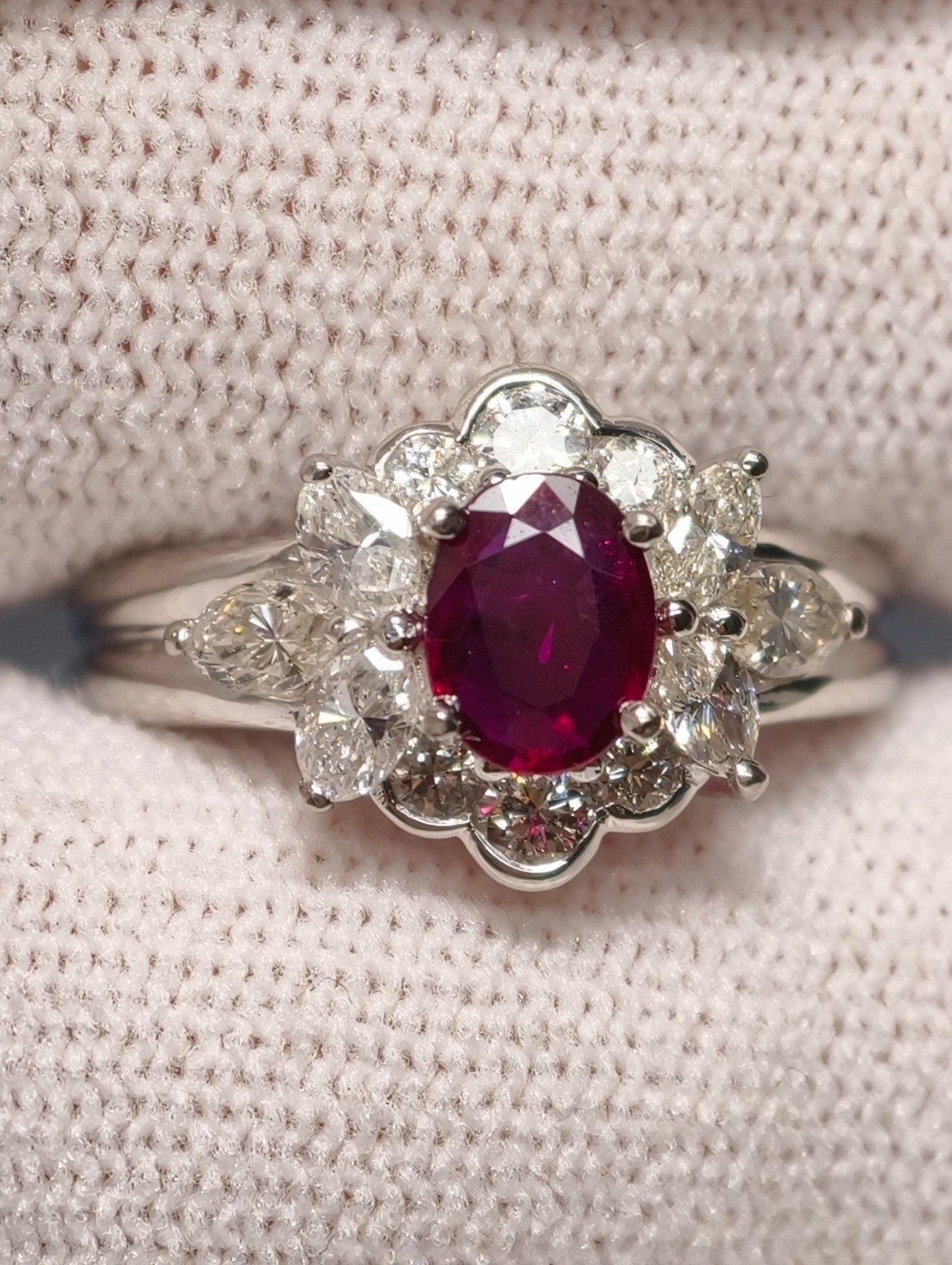 Exquisite Natural Ruby Ring (0.70 ct) with 0.78 ct Diamond Accents in Pt900