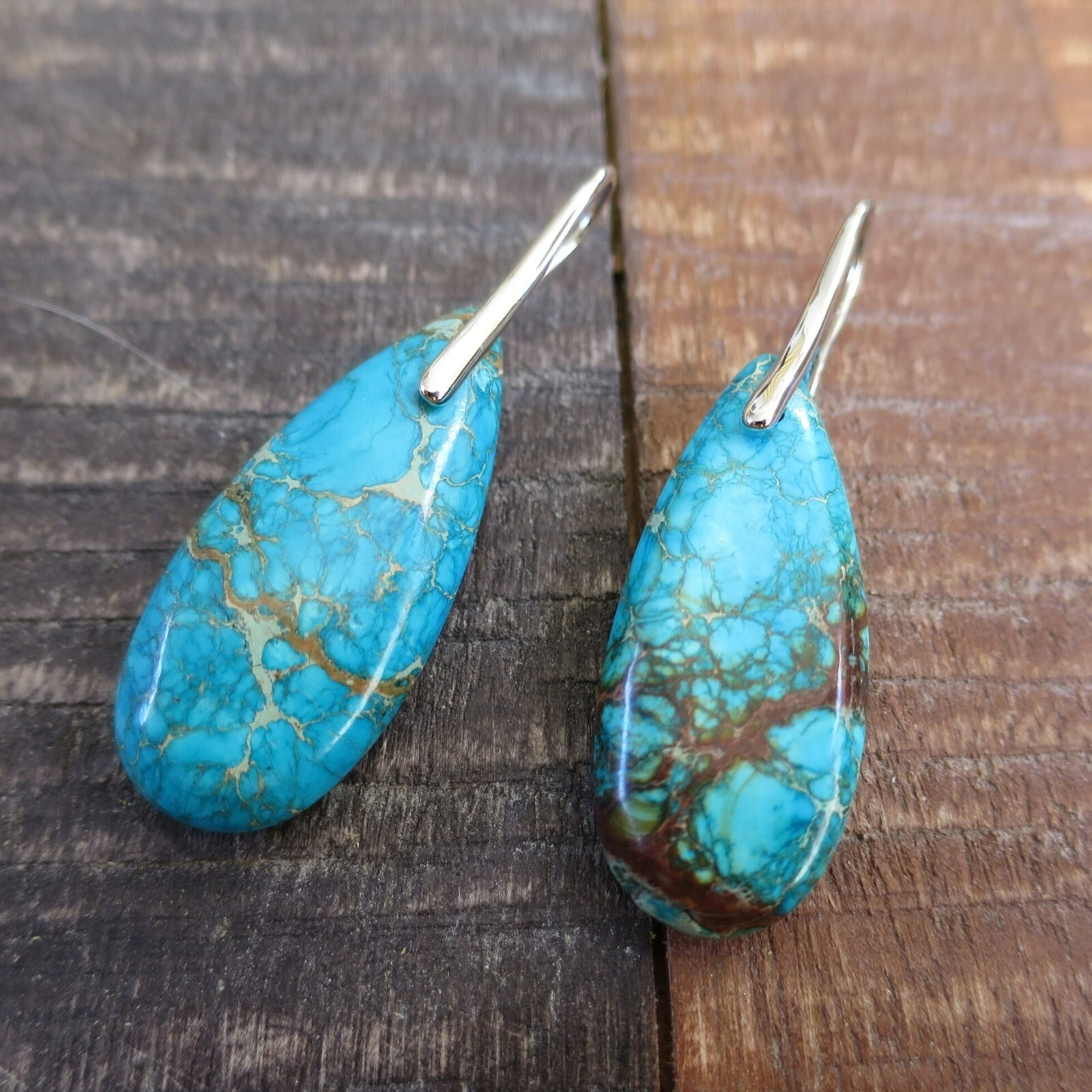 Natural Turquoise Stone Teardrop Dangle Earrings Boho Gemstone Hook Earrings