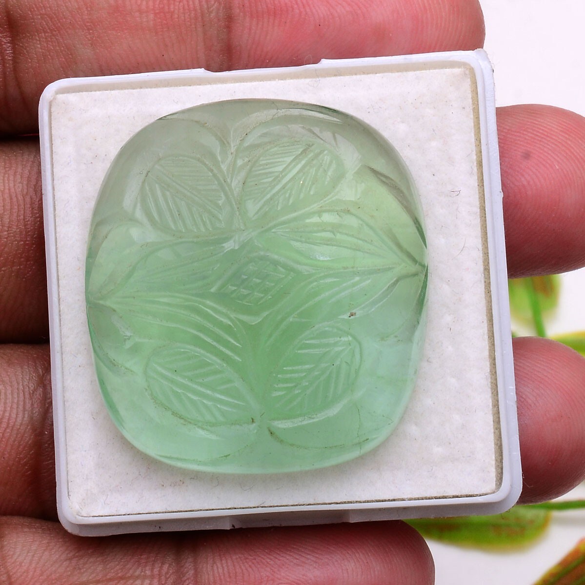 105 Cts Natural Green Fluorite Cushion Carving Untreated Pendant Size Gemstone