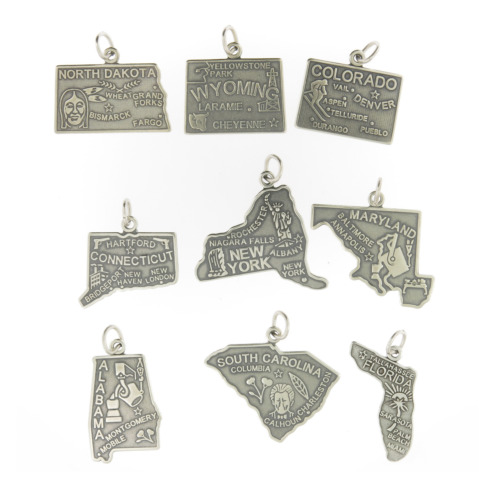 925 Sterling Silver United States Charms All 50 US States Available Made in USA