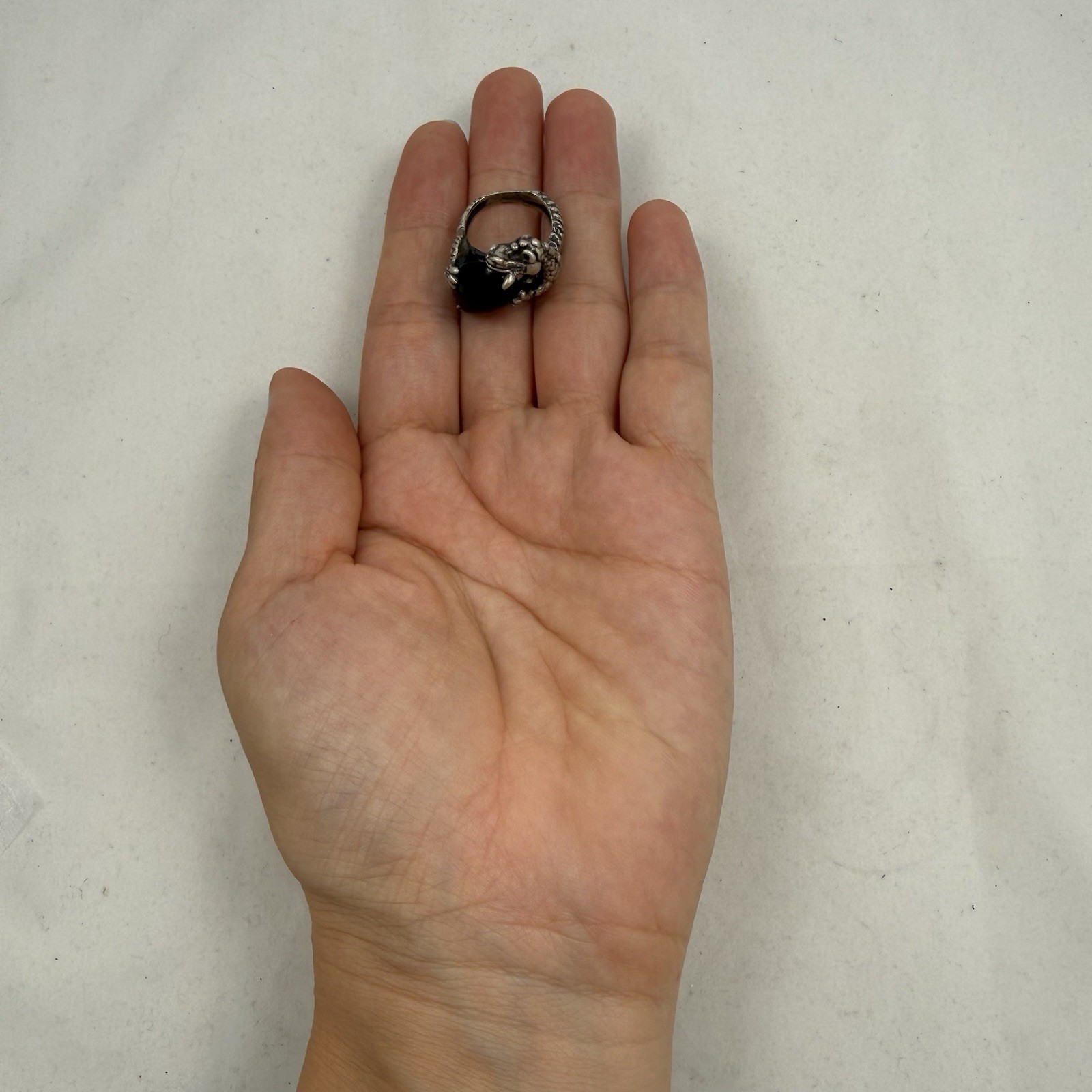 Vintage Sterling Silver Black Onyx Dragon Ring size 4.75 9.2 Grams
