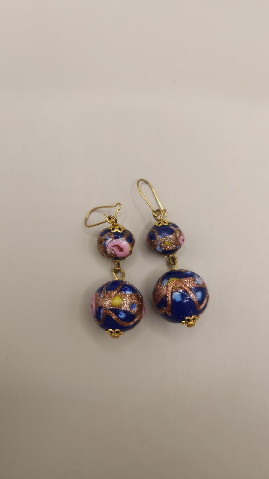 Vintage Murano Glass Wedding Cake Bead Necklace Earrings Set Cobalt Venetian