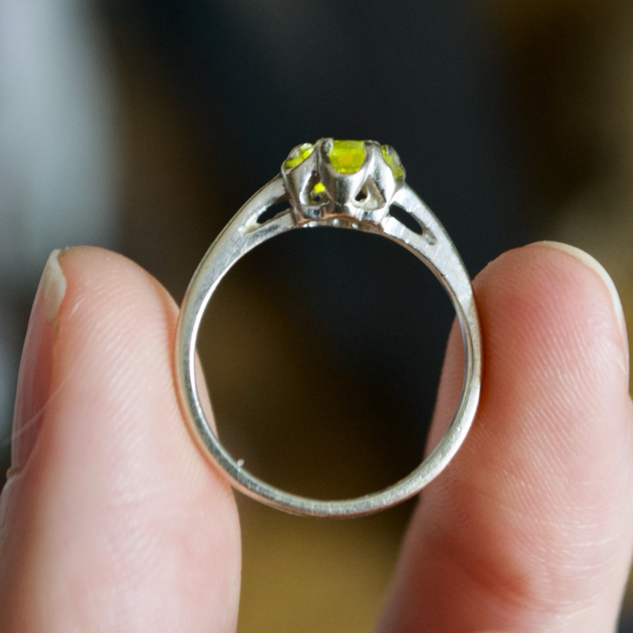 Size 6.25 14k UV Reactive YAG Yttrium Aluminum Garnet White Gold Ring