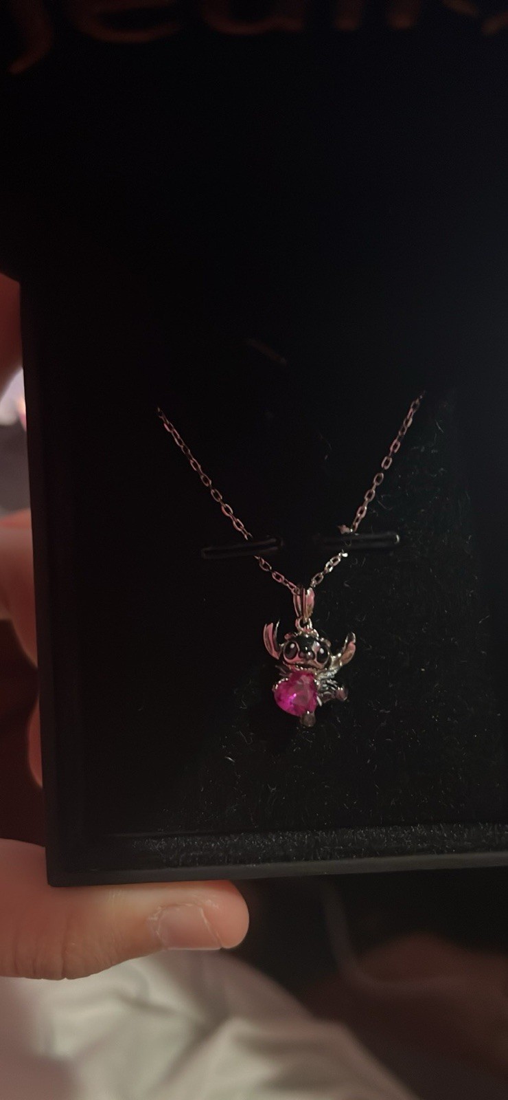 Jeulia Silver Stitch Charm Necklace Pink Heart Stone Cable Chain