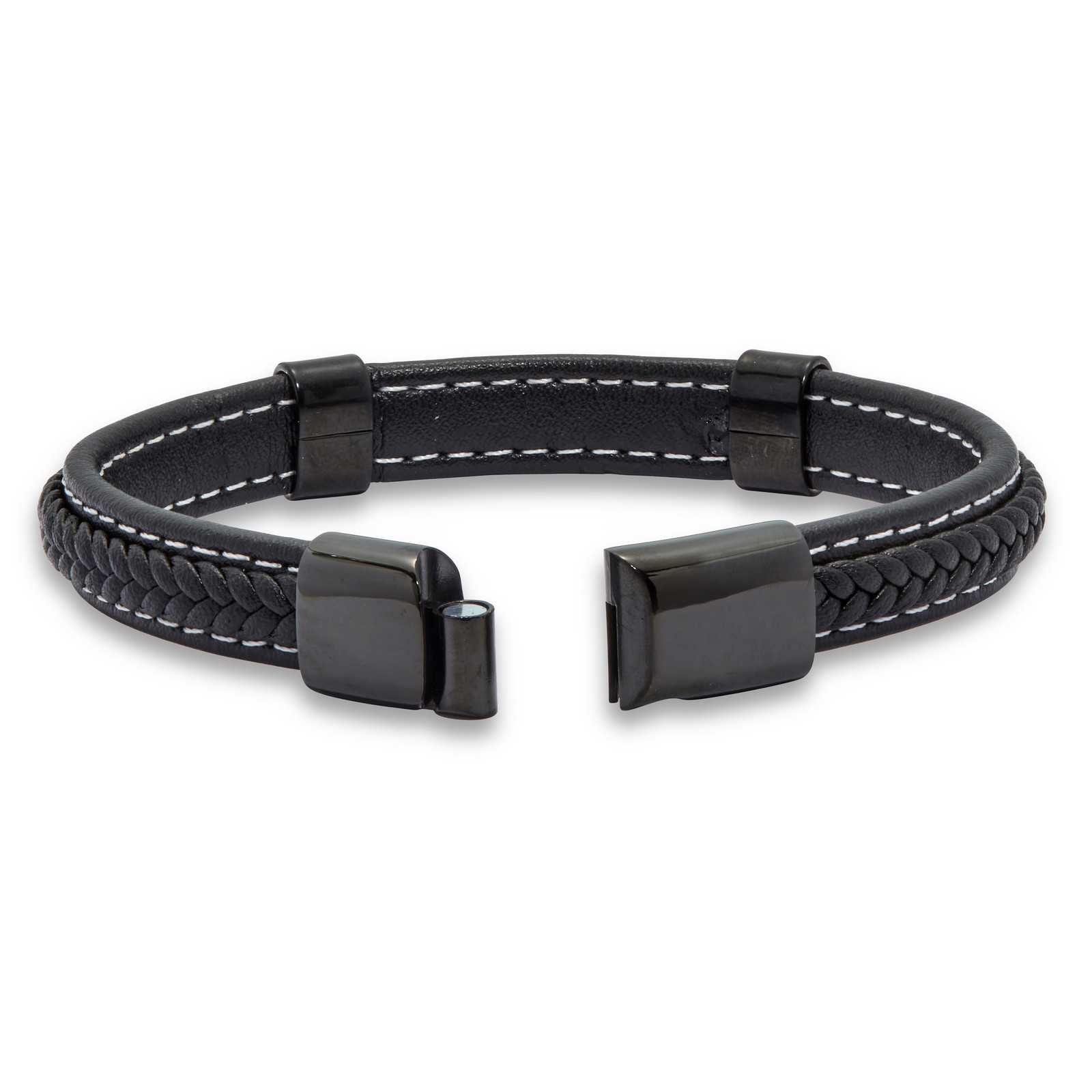 Men’s Natural Black Onyx Black Ruthenium-Plated Magnetic Bracelet 9-inch