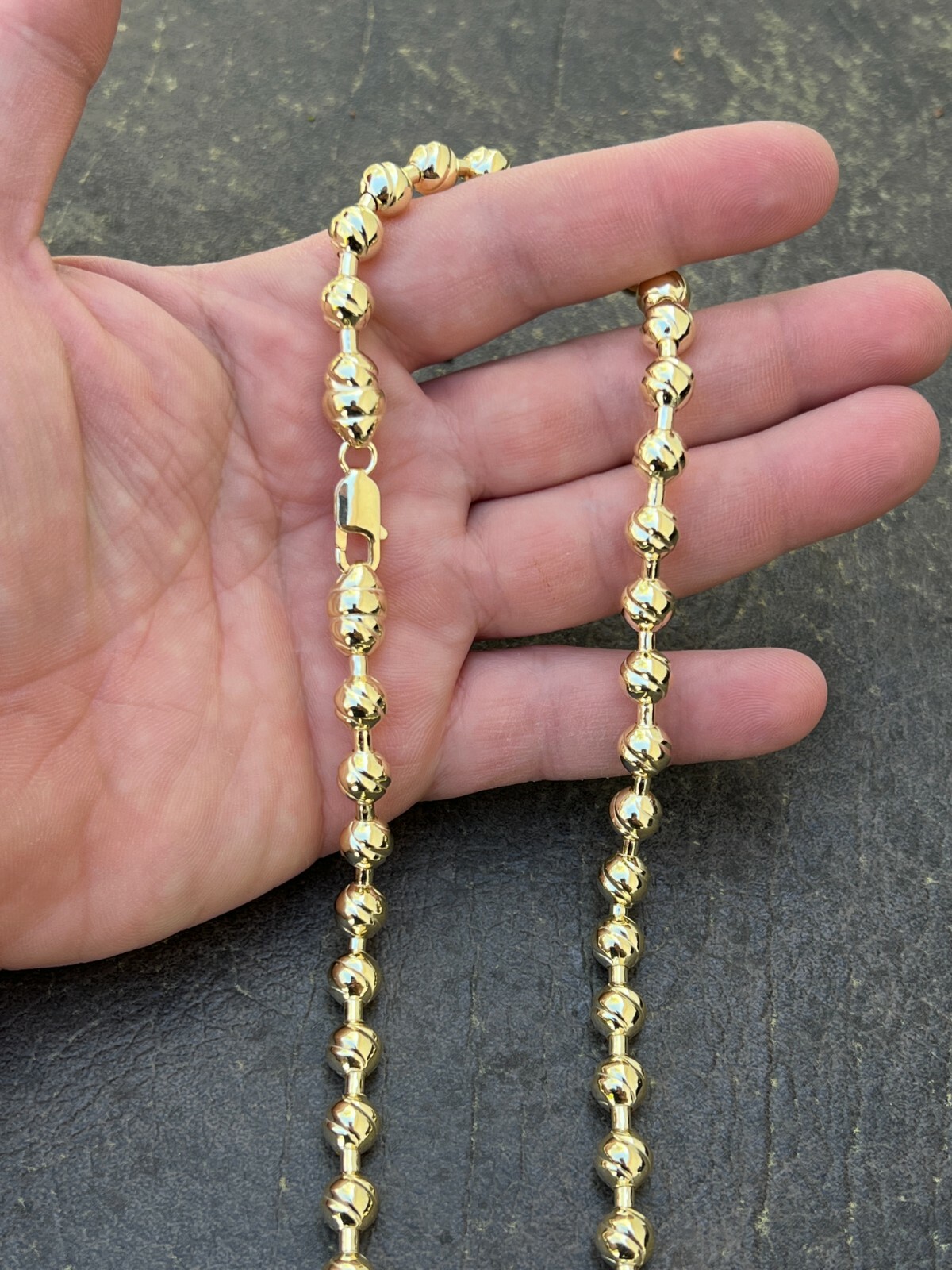 14k Gold Plated 925 Silver 8mm Ball Bead Chain Moon Cut Dog Tag Mens Necklace