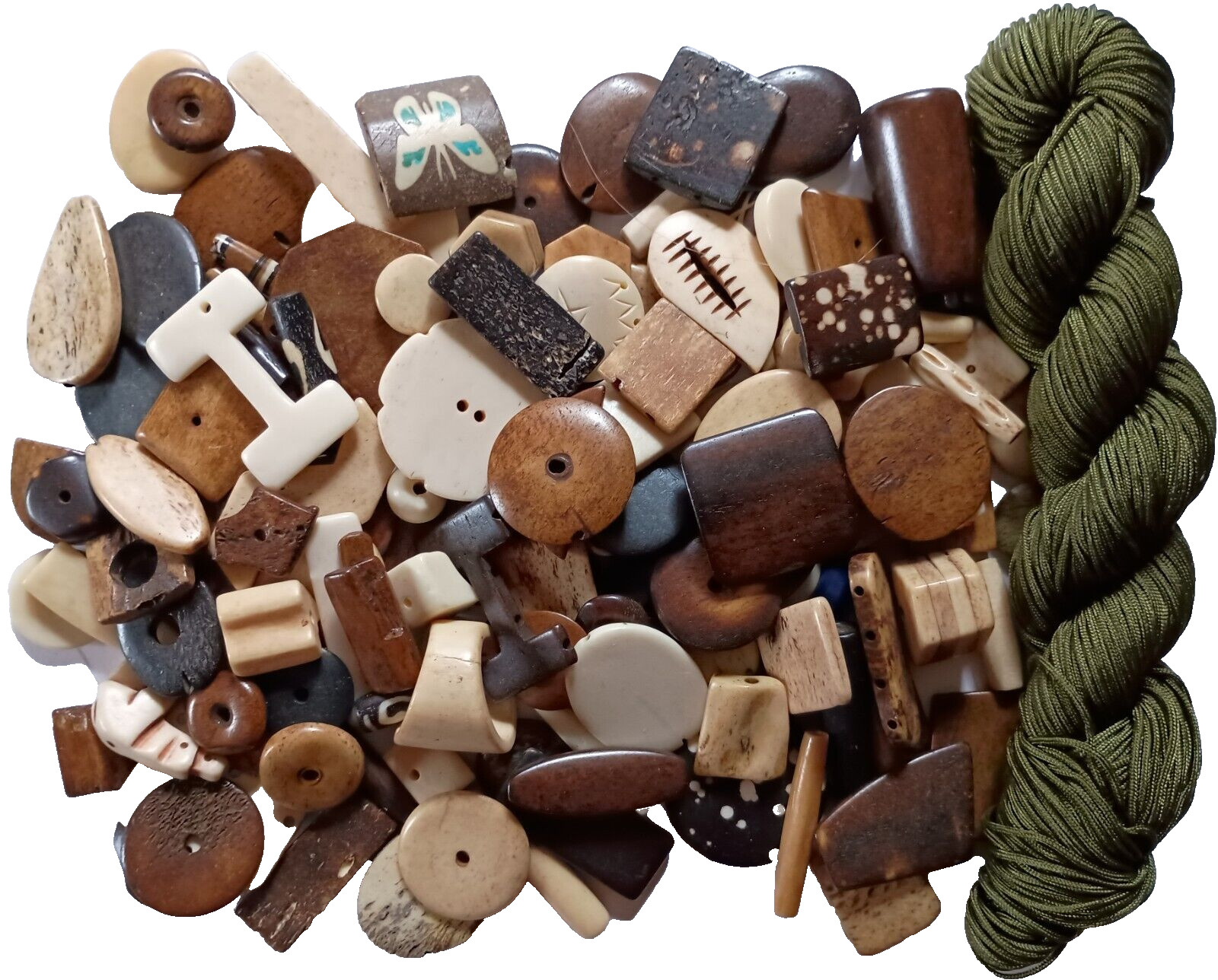 Buffalo Bone, 1 Pound of Beads & Pendants, Bead Curtain Kit, 140′ of Nylon Cord