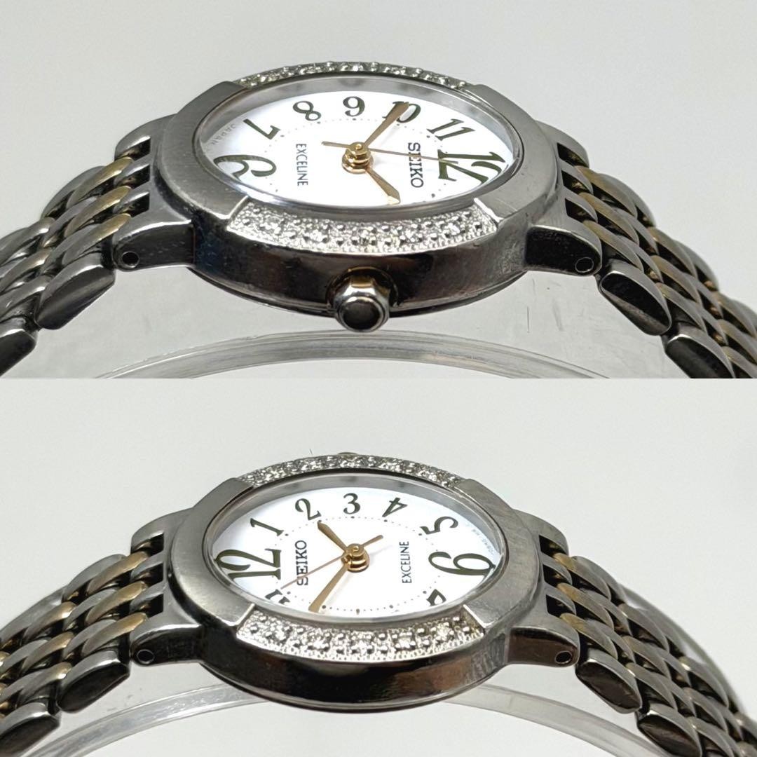 Seiko Exceline V117-0AV0 Solar Ladies Watch White Stone Bezel Japan 0713264