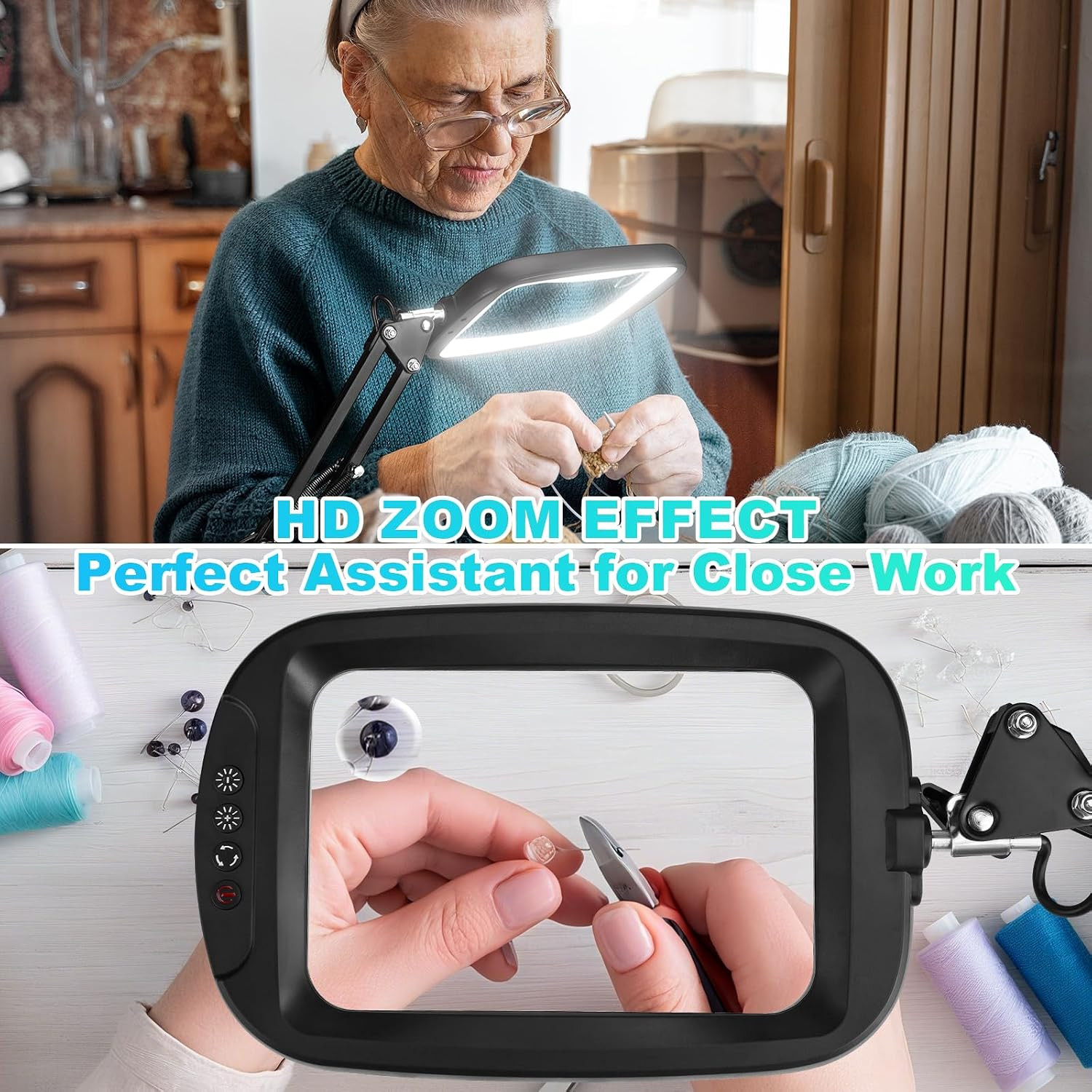10X 30X Extra Large Magnifying Glass with Light and Clamp, Rectangle Hands Free
