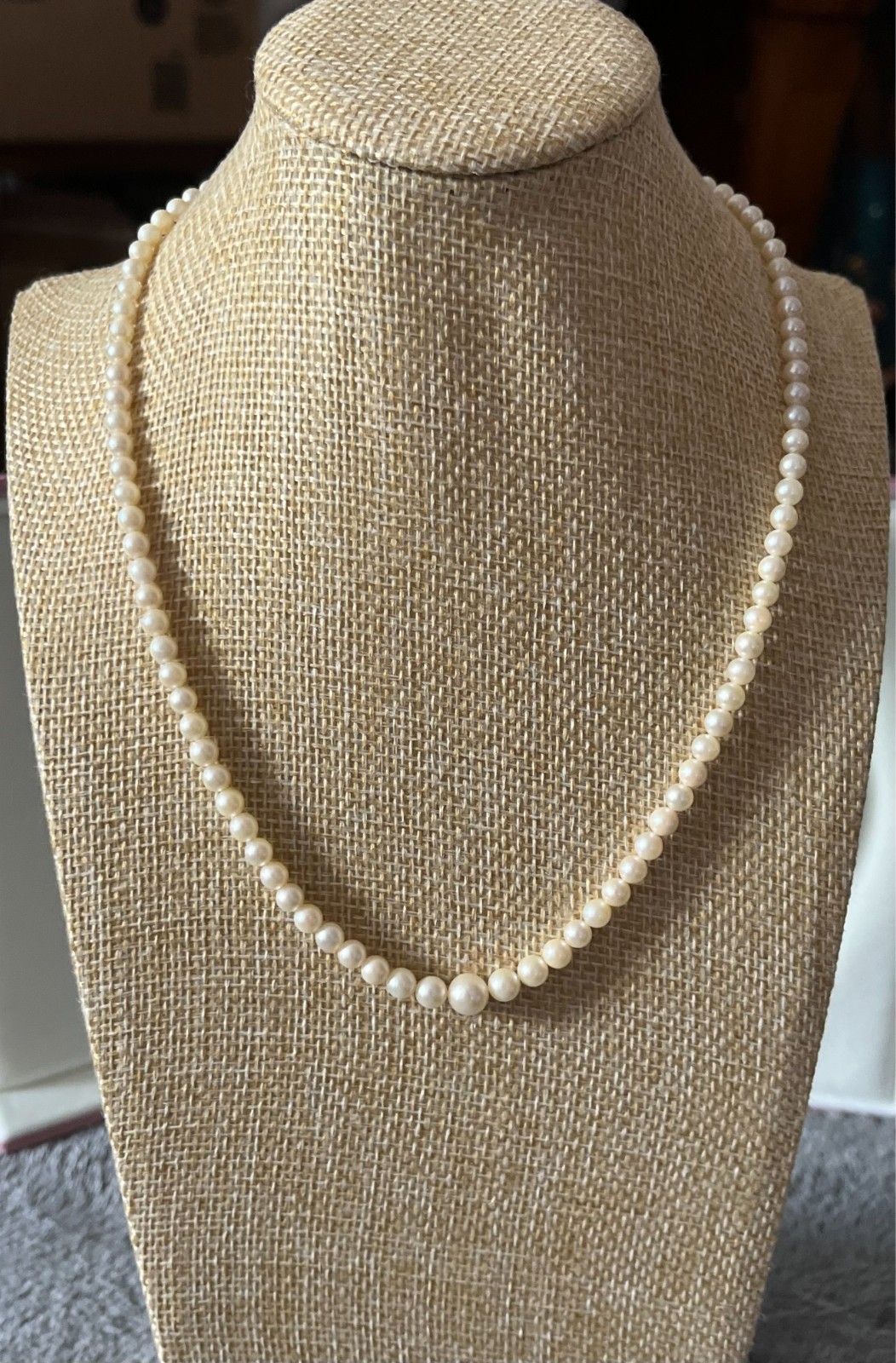 Art Deco Graduated Akoya Pearl Necklace 3.6-7.2mm 45.5cm Silver Marcasite Clasp