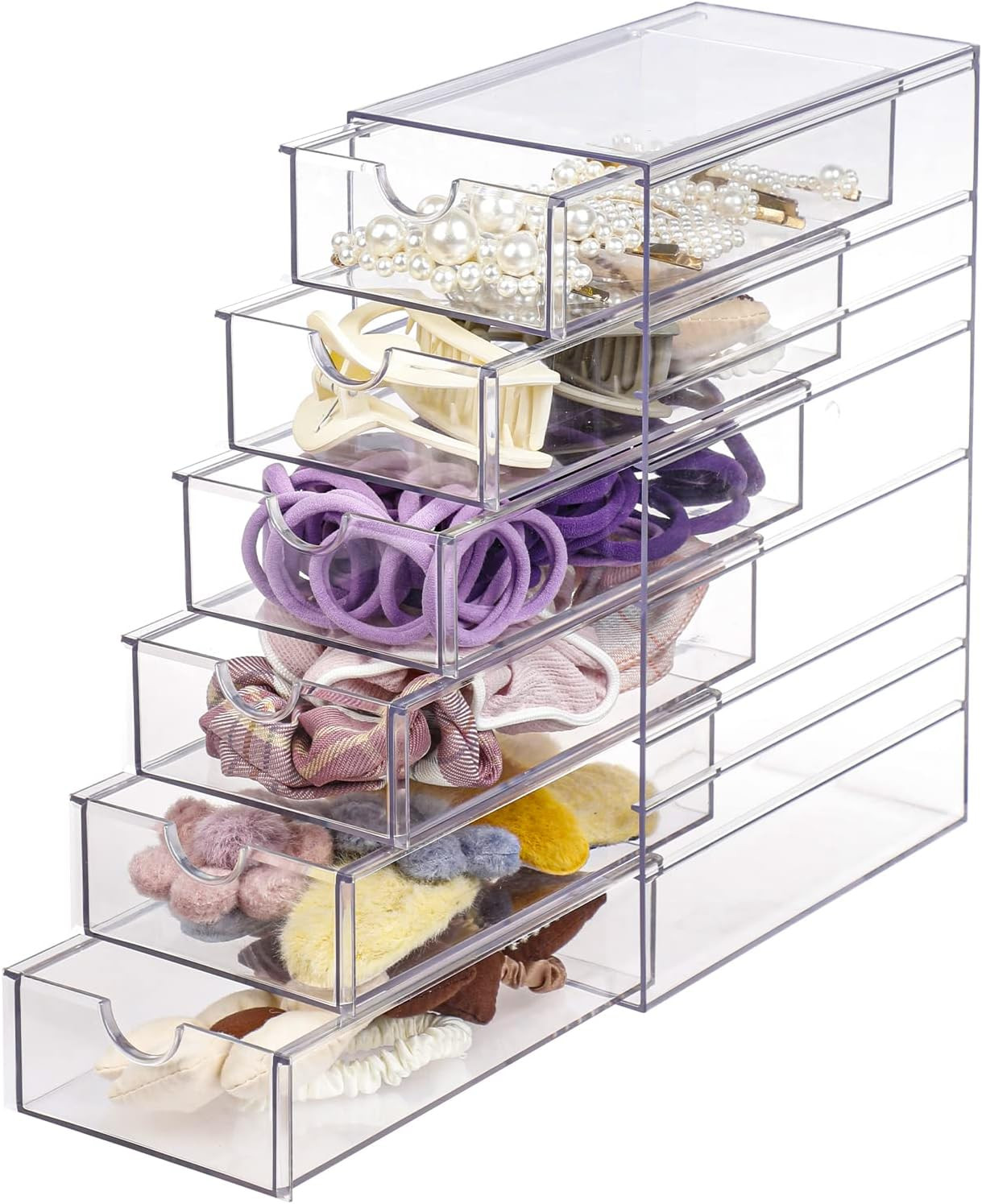 Clear 6-Drawer Hair Accessory Organizer Box – Compact Storage for Home & Office
