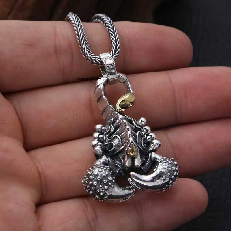 Pure S925 Sterling Silver Men Women Lucky Two-Tone Scorpion Pendant 29-30g