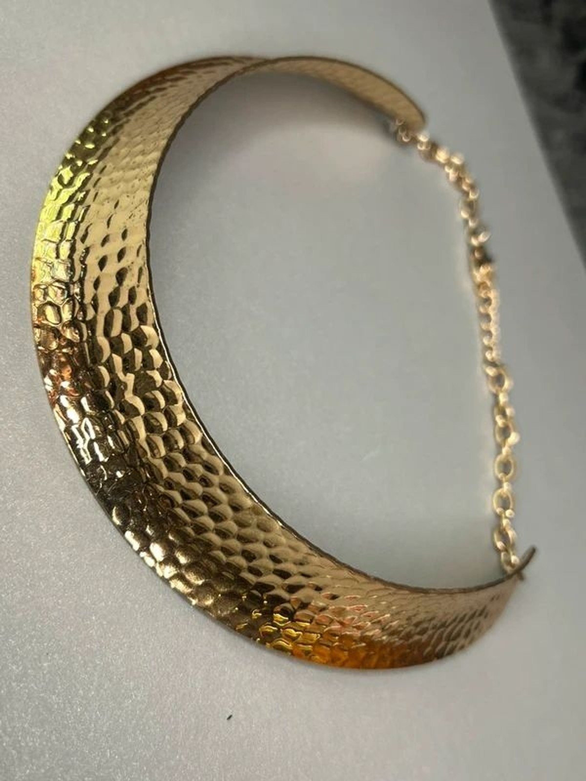 Gold Tone Hammered Collar Necklace | Bold Statement
