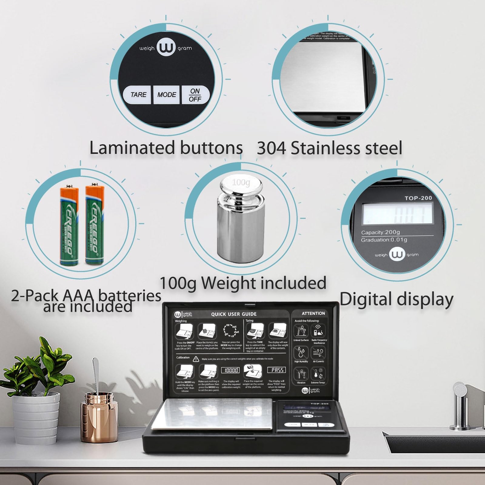 Weigh Gram 200G Digital Pocket Gram Scale 0.01G Accuracy, 200G X 0.01G