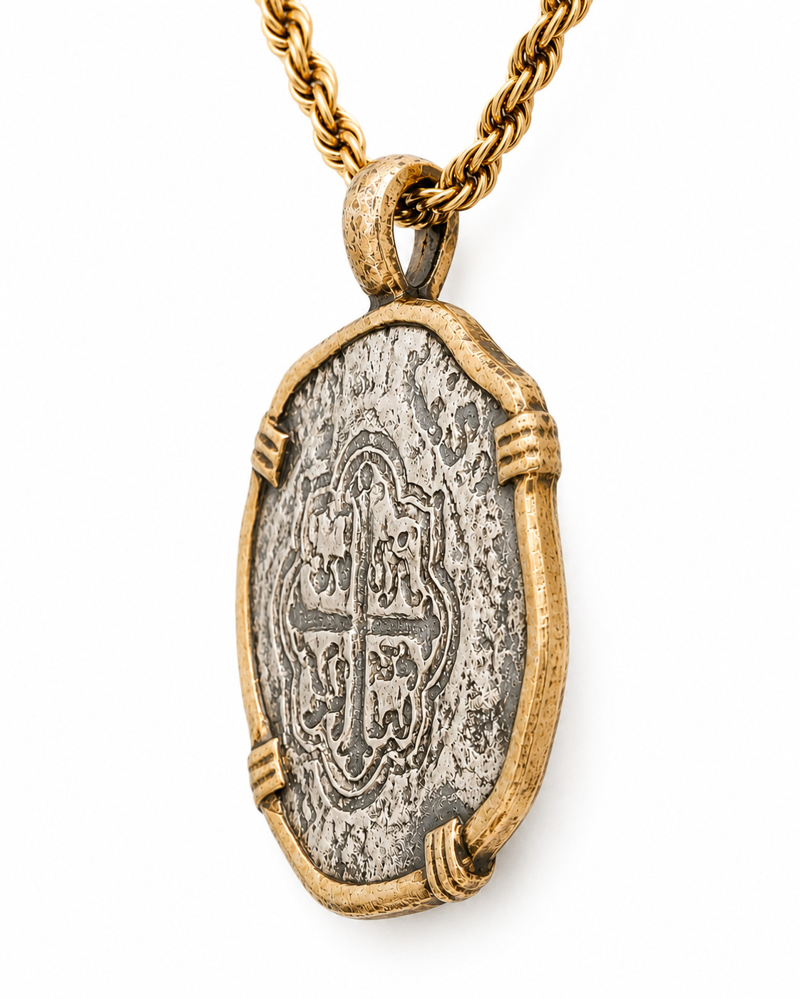 ATOCHA Coin Pendant Necklace Stainless Steel Replica w/ Gold Plated Rope Chain