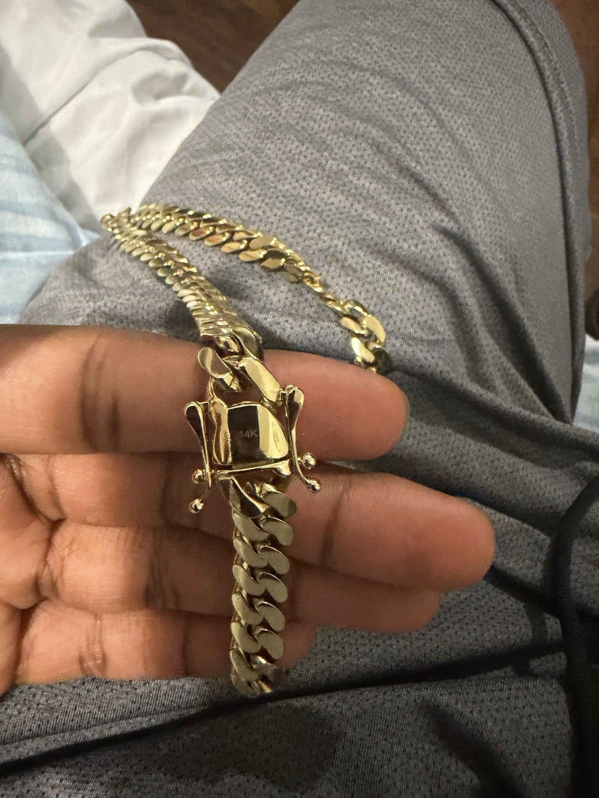 Men’s 14K Gold plated Cuban Link Chain Bracelet with fancy Clasp Closure, Signed