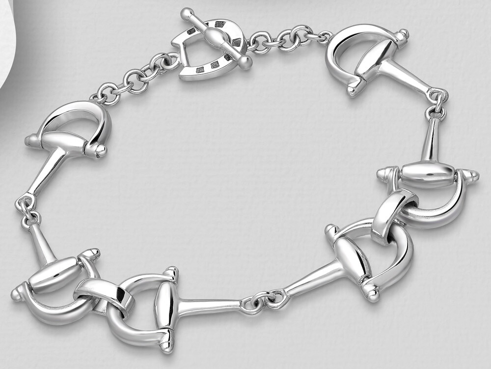 Solid Sterling Silver Horses Bell Stirrup Link Bracelet 14mm Wide 7″ 15.7g