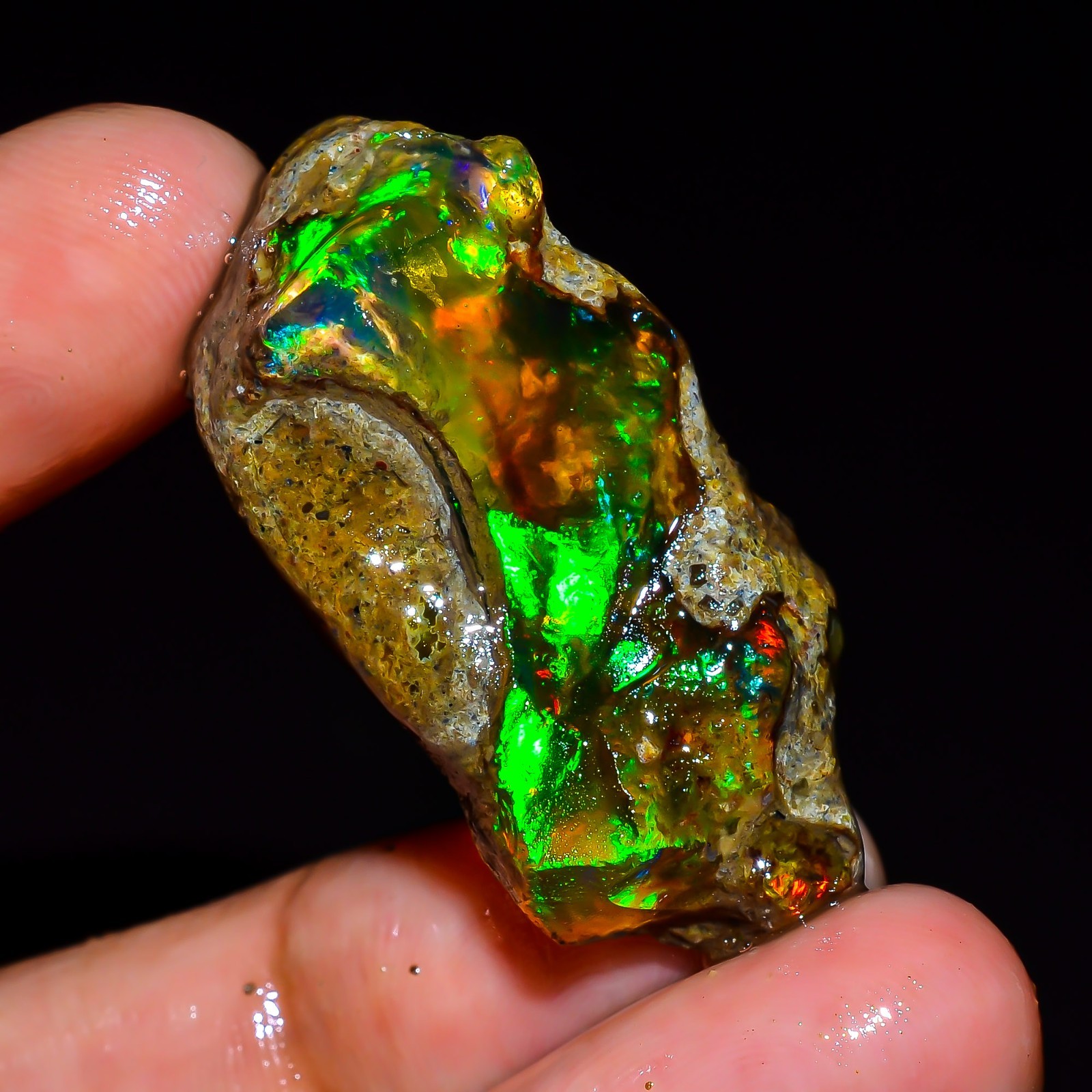 Fancy Fire Opal Rough 38 Carat Natural Ethiopian Opal Raw Welo Opal Gemstone
