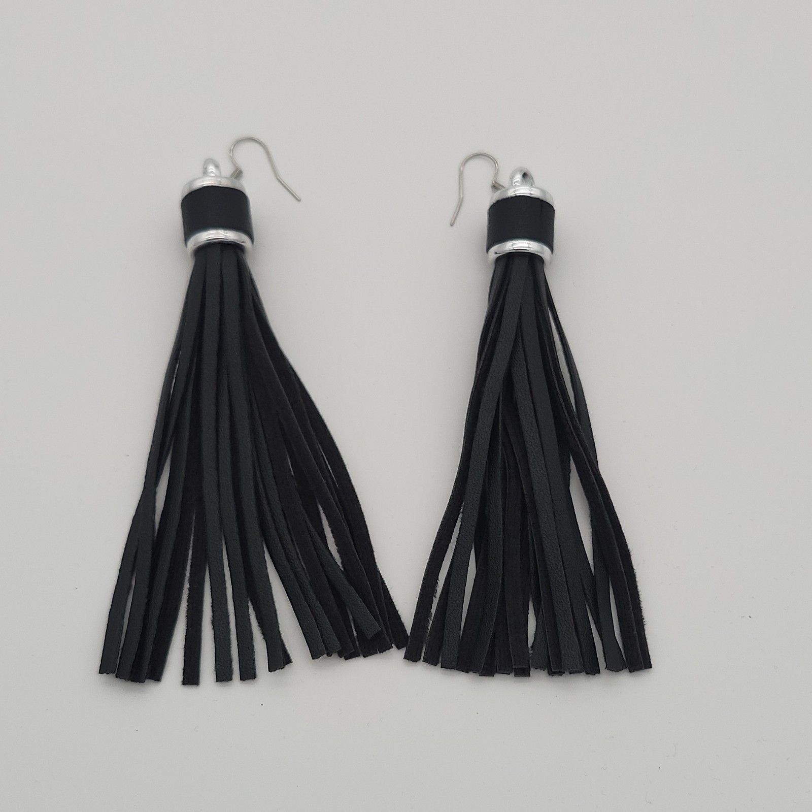 2 Pair Faux Leather Tassel Dangle/Drop Hook Earrings Set, Pink & Black