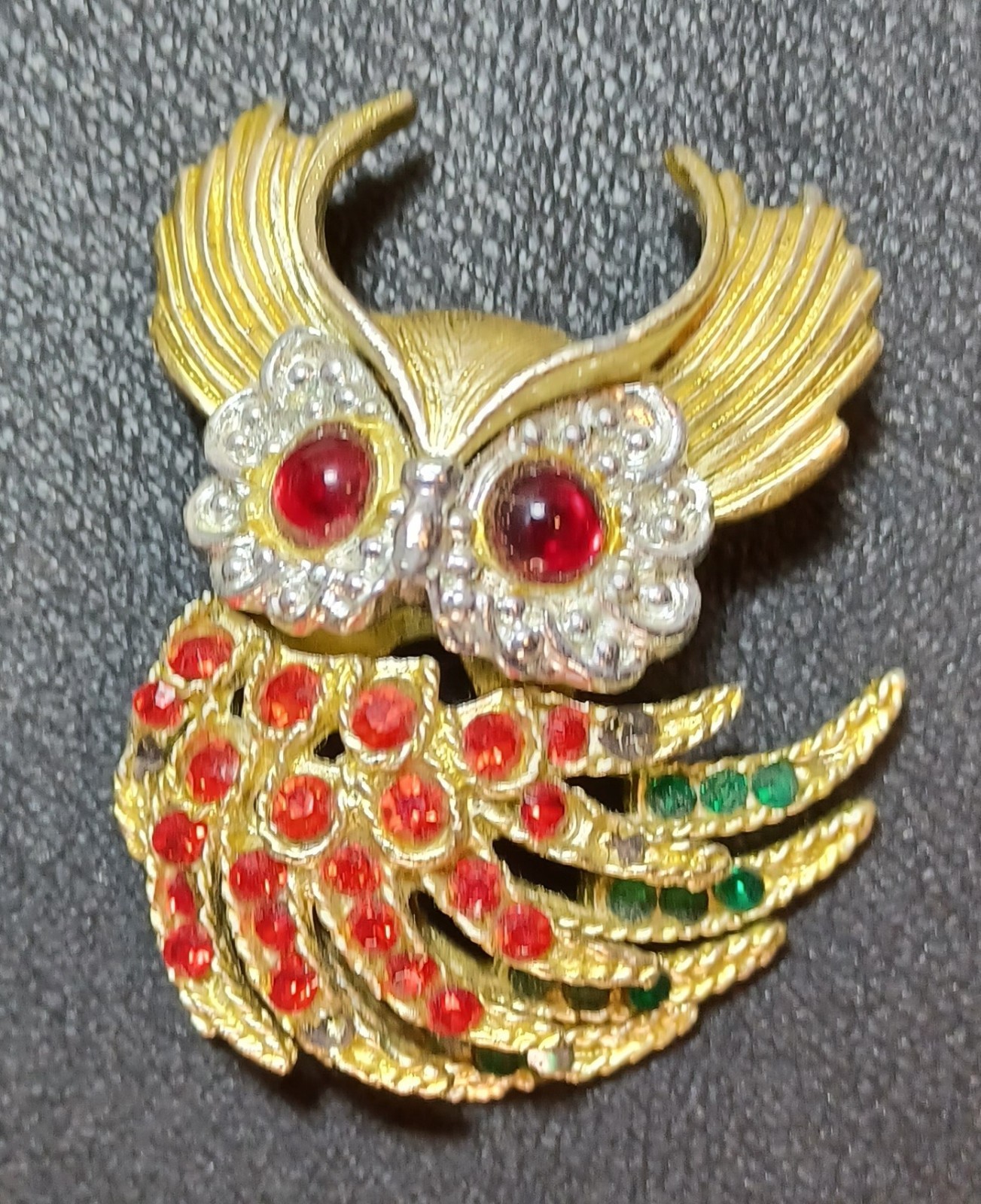 Horned Owel RHINESTONE Articulated BROOCH Vintage Fashion Custom JEWELRY