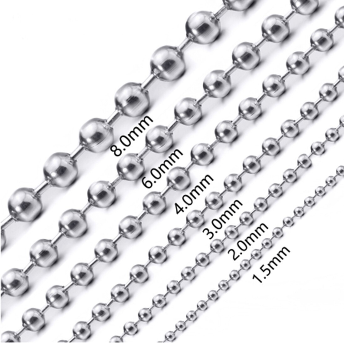 1.5-12mm Unisexs Stainless Steel Silver Bead Ball Chain Necklace Or Bracelet New