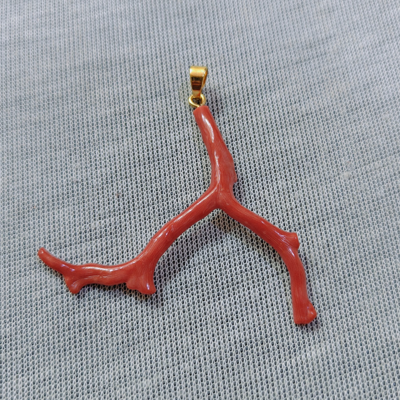Natural Italian Red Coral Branch Brass Pendant Boho Ocean Gemstone Jewelry