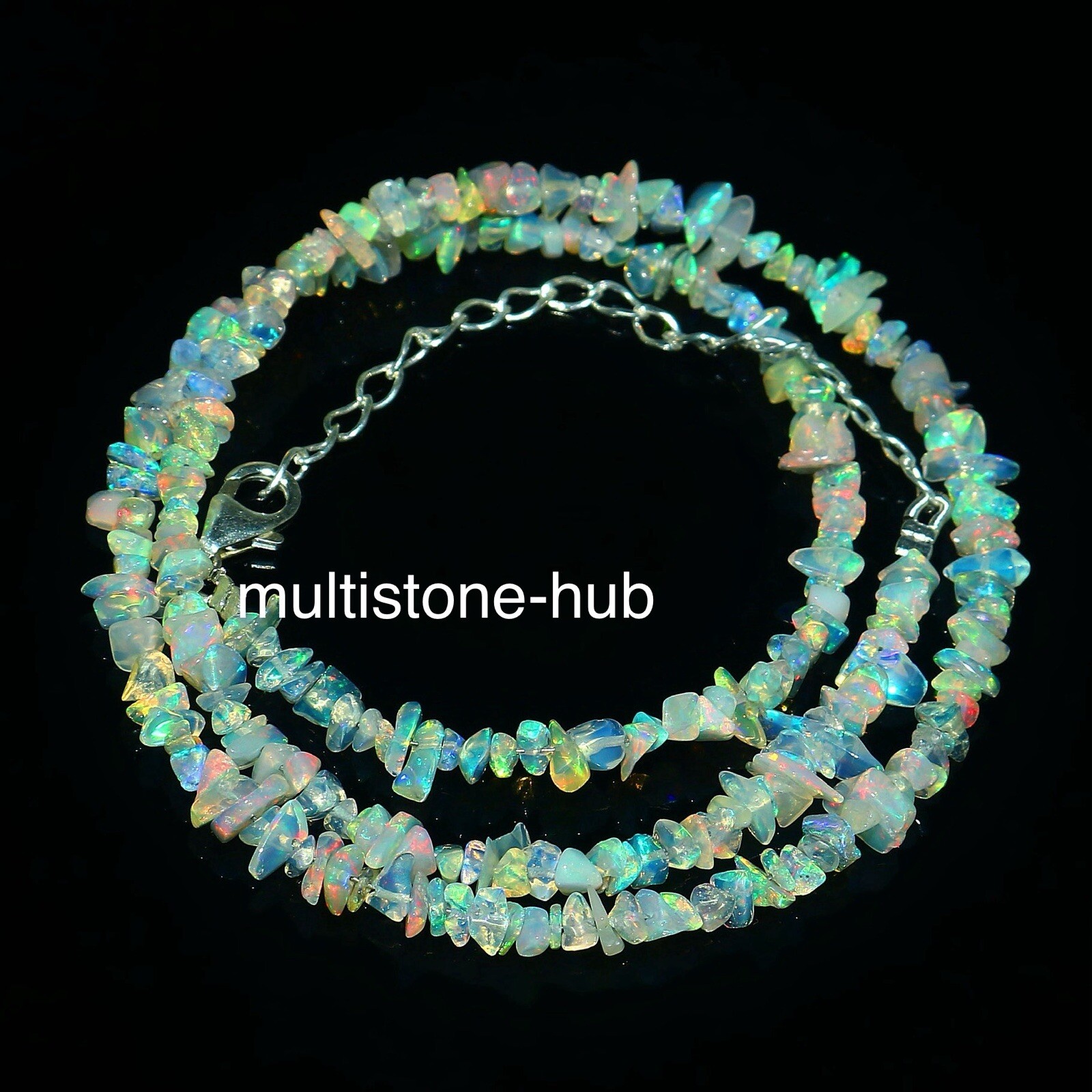 Natural Ethiopian Welo Fire Opal Uncut Chips Beaded Gemstone Necklace 16 Inches