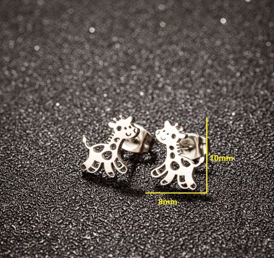 Titanium Silver/Gold/Black Giraffe Stud Earrings
