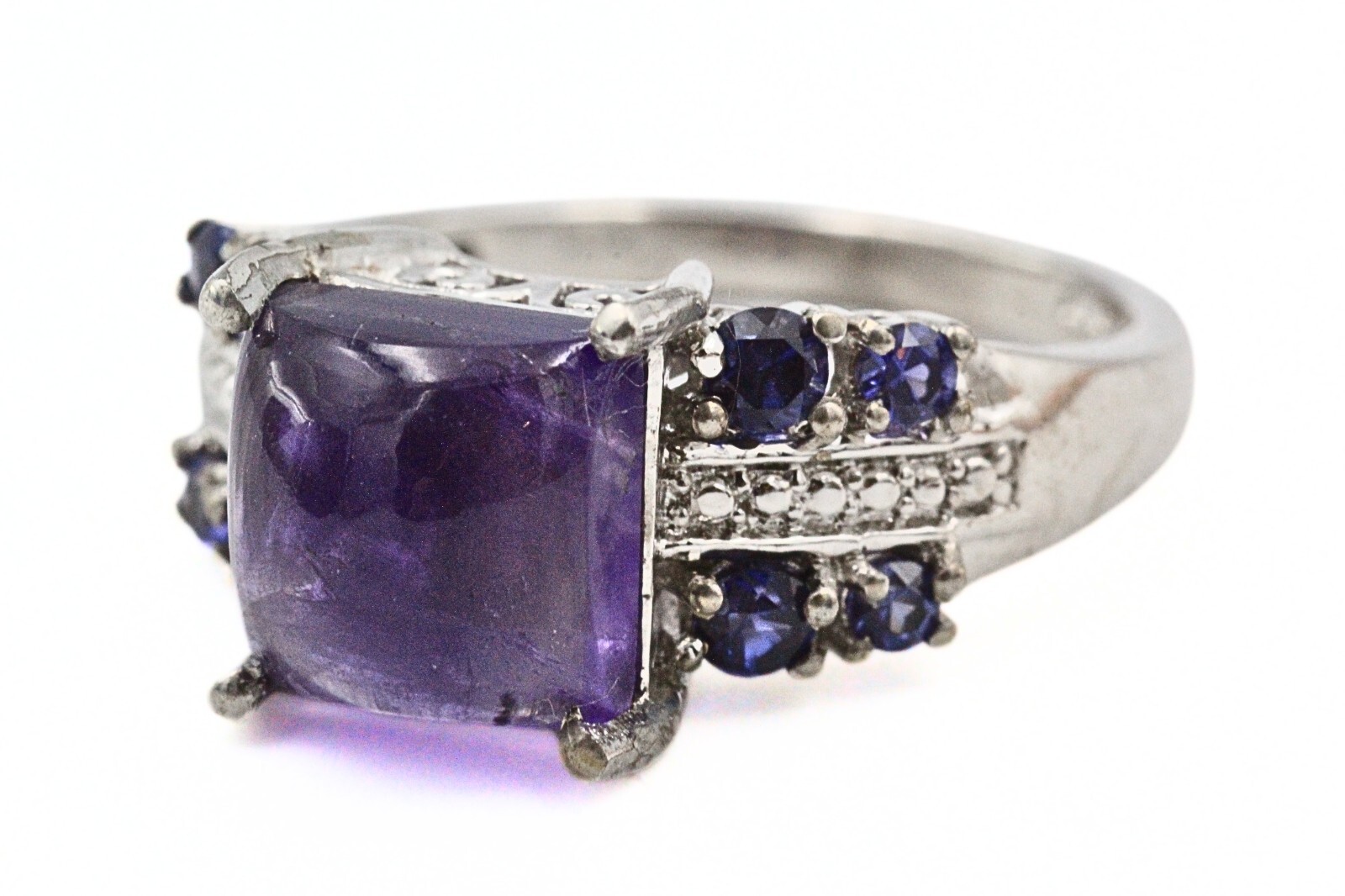 STS Karis Signed Contemporary Amethyst Rhodium Plated Cocktail Ring Sz 7