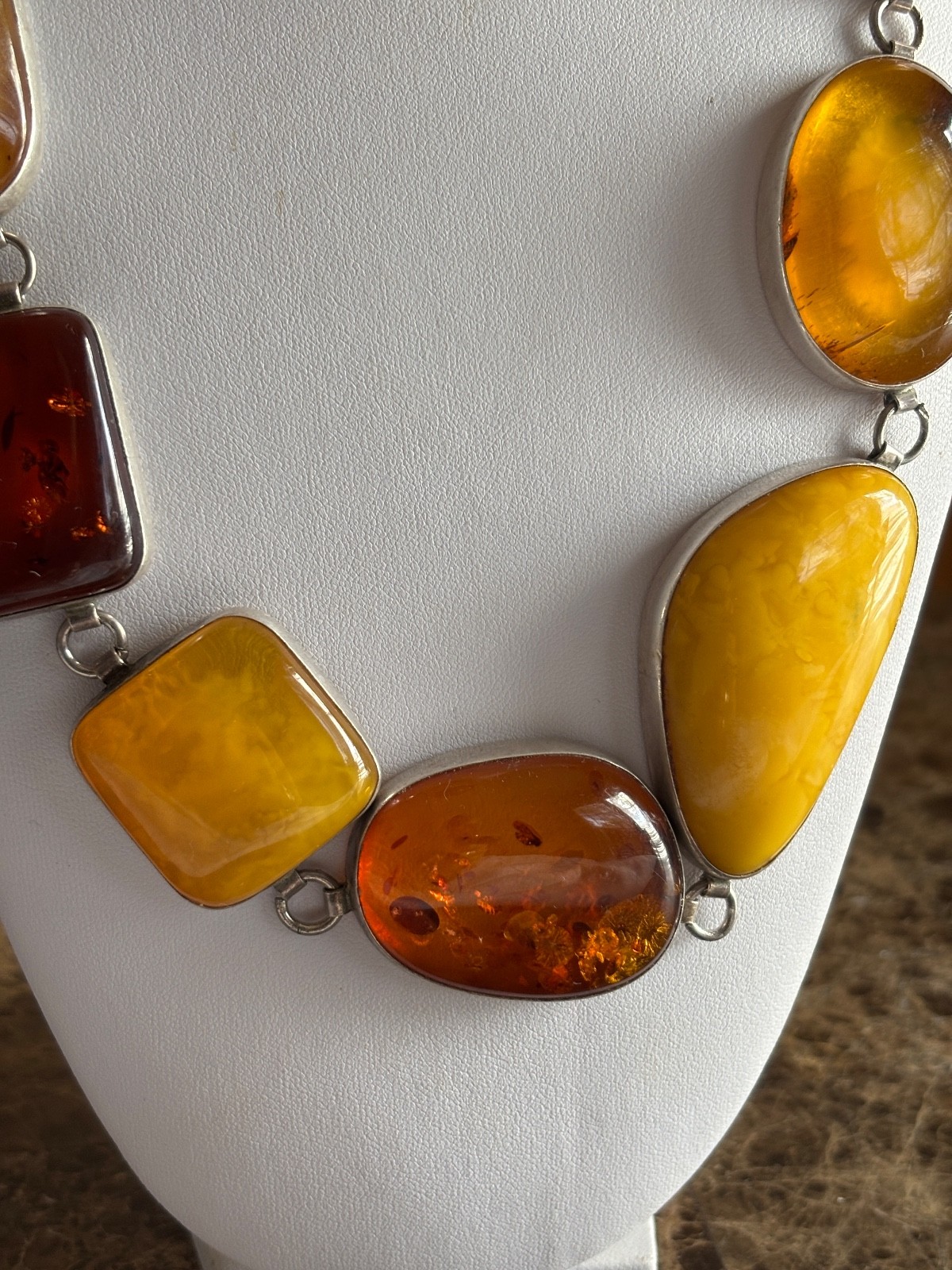 Genuine Lg Amber & Sterling Statement Necklace Egg Yolk Cognac Butterscotch 143g
