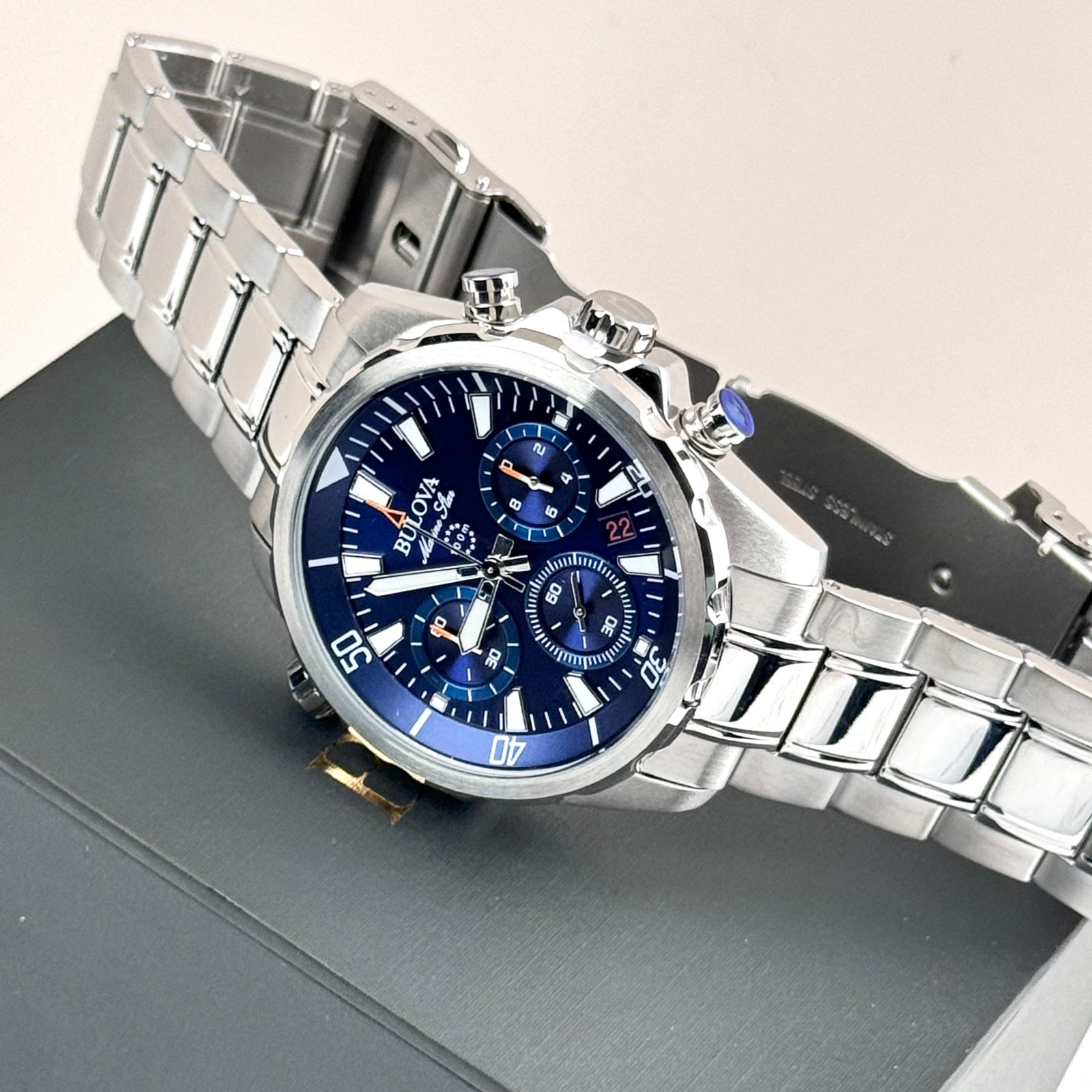 Bulova Men’s Marine Star 43MM Blue Dial 6-Hand Chronograph Quartz Watch 96B256