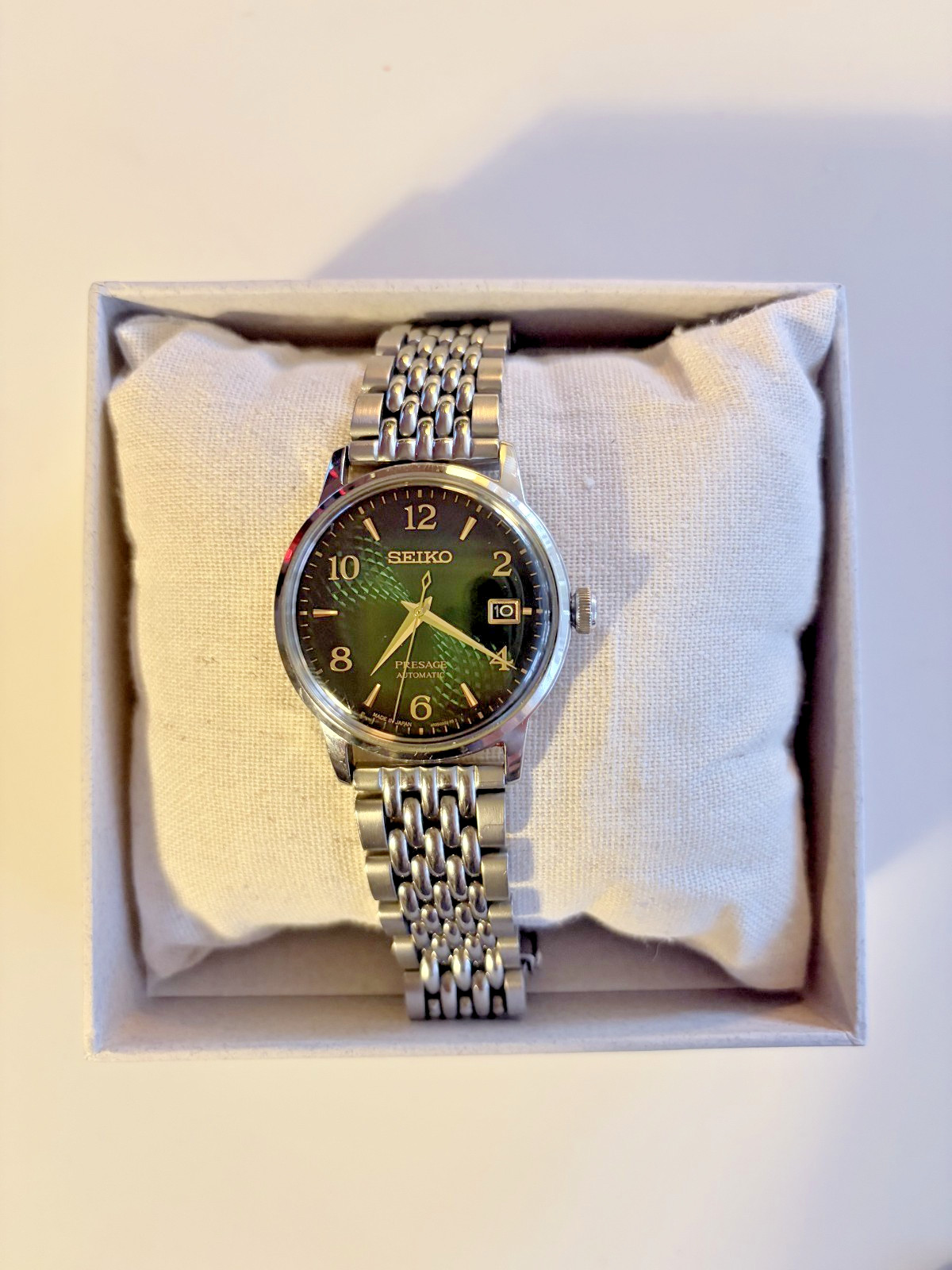 Seiko Presage Green Men’s Watch – SRPE45 w/ Stainless Steel Bracelet and Box